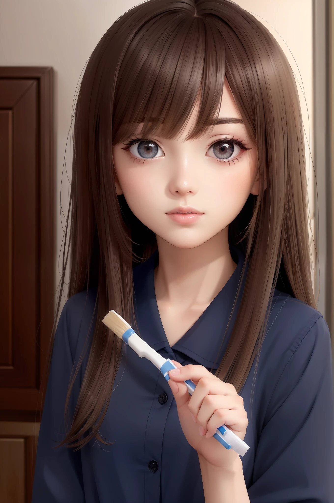 anime girl holding a toothbrush and a toothpaste in front of her, realistic anime 3 d style, smooth anime cg art, realistic young anime girl, 3 d anime realistic, anime realism style, realistic anime artstyle, photorealistic anime, anime styled 3d, 3d anime girl, made with anime painter studio, hyperrealistic schoolgirl, painted in anime painter studio