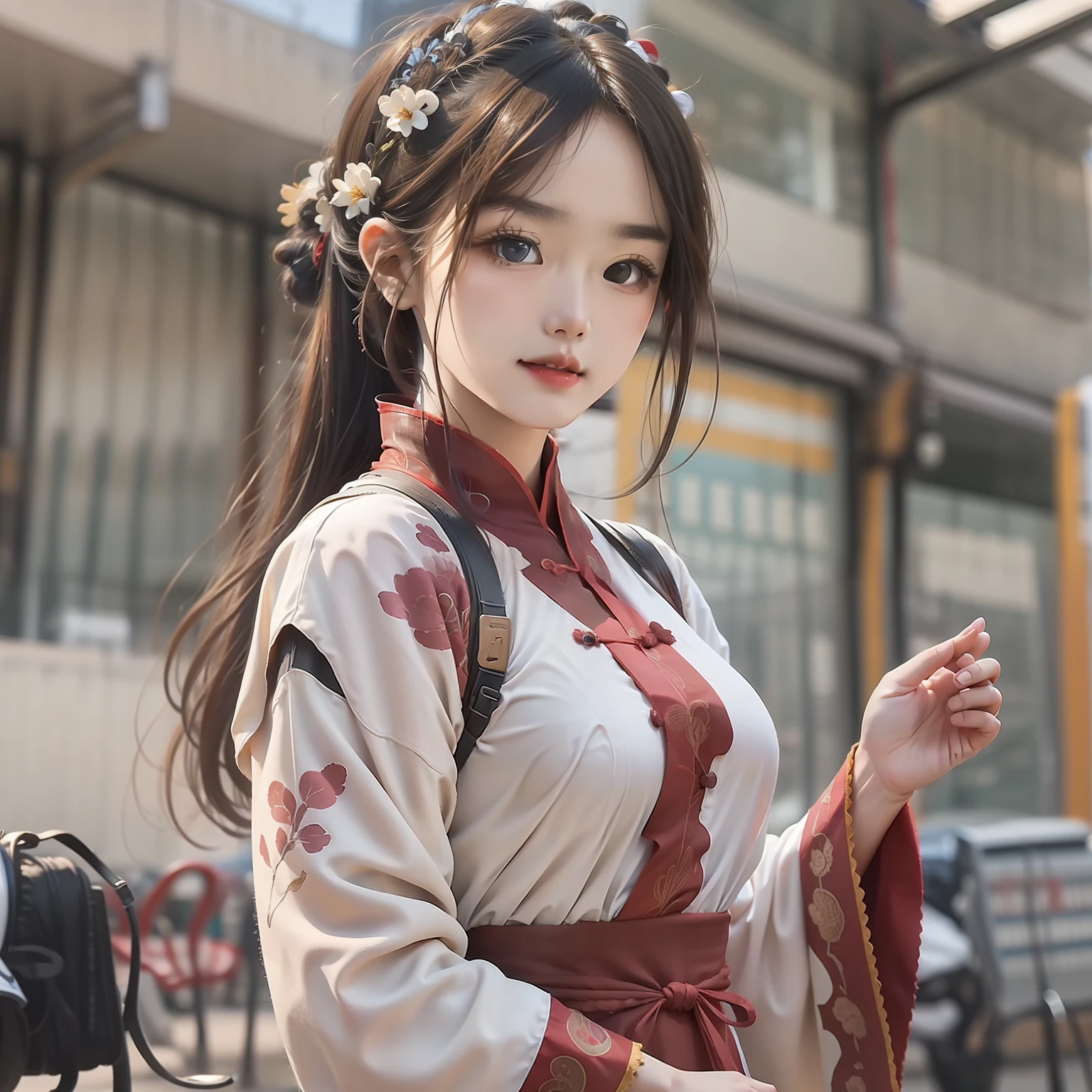 A girl, ancient Chinese costume, sunshine, clear face, clean white background, masterpiece, super detail, epic composition, ultra HD, high quality, extremely detailed, official art, uniform 8k wallpaper, super detail, 32k -- v 6