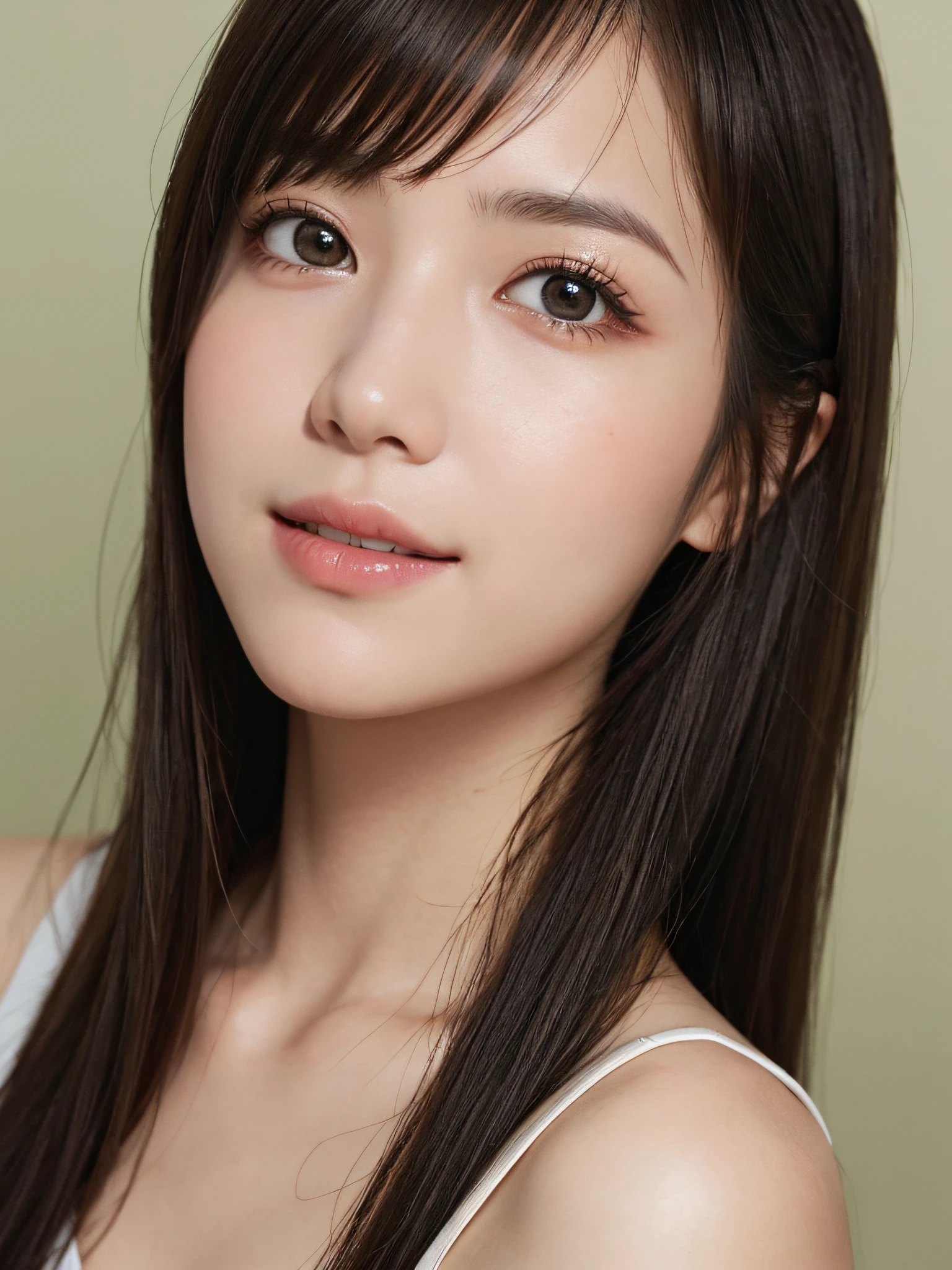 masterpiece, best picture quality, high quality, beautiful girl, Japanese, Japanese school girl, popular Korean makeup, detailed, swollen eyes, detailed eyes, detailed skin, beautiful skin, ultra high resolution, (reality: 1.4), very beautiful, slightly younger face, beautiful skin, slender, (ultra realistic), (illustration), (high resolution), (8K), (highly detailed), (best illustration), (beautifully detailed eyes), (super detailed), (wallpaper), (detailed face), looking at viewer, fine details, detailed face, pureerosfaceace_v1, smiling, looking straight ahead, looking straight ahead, angle from waist up, realistic photo, bright lighting, professional lighting, black hair (some green), long hair, dark ruins, big red moon, gorgeous red and black dress, mature woman, long stylish bangs,