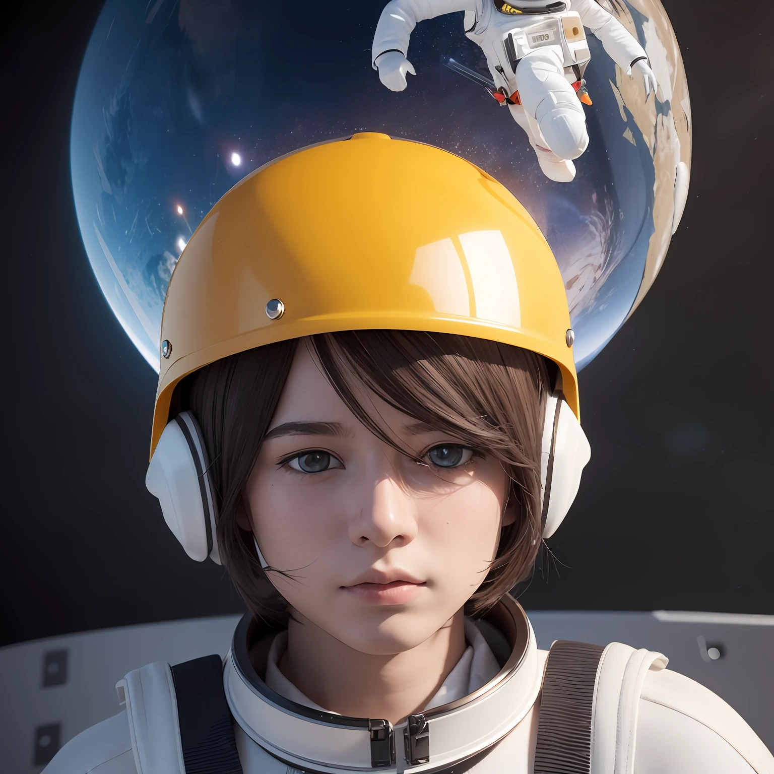 There is a little doll with helmet and helmet, cute 3d rendering, little astronaut looking up, portrait anime space cadet boy, cute 3d anime boy rendering, cute detailed digital art, male explorer mini cute boy, 3d rendering stylized, 3d rendered character art 8k, cute digital painting, anime style 3d, super detailed rendering --auto