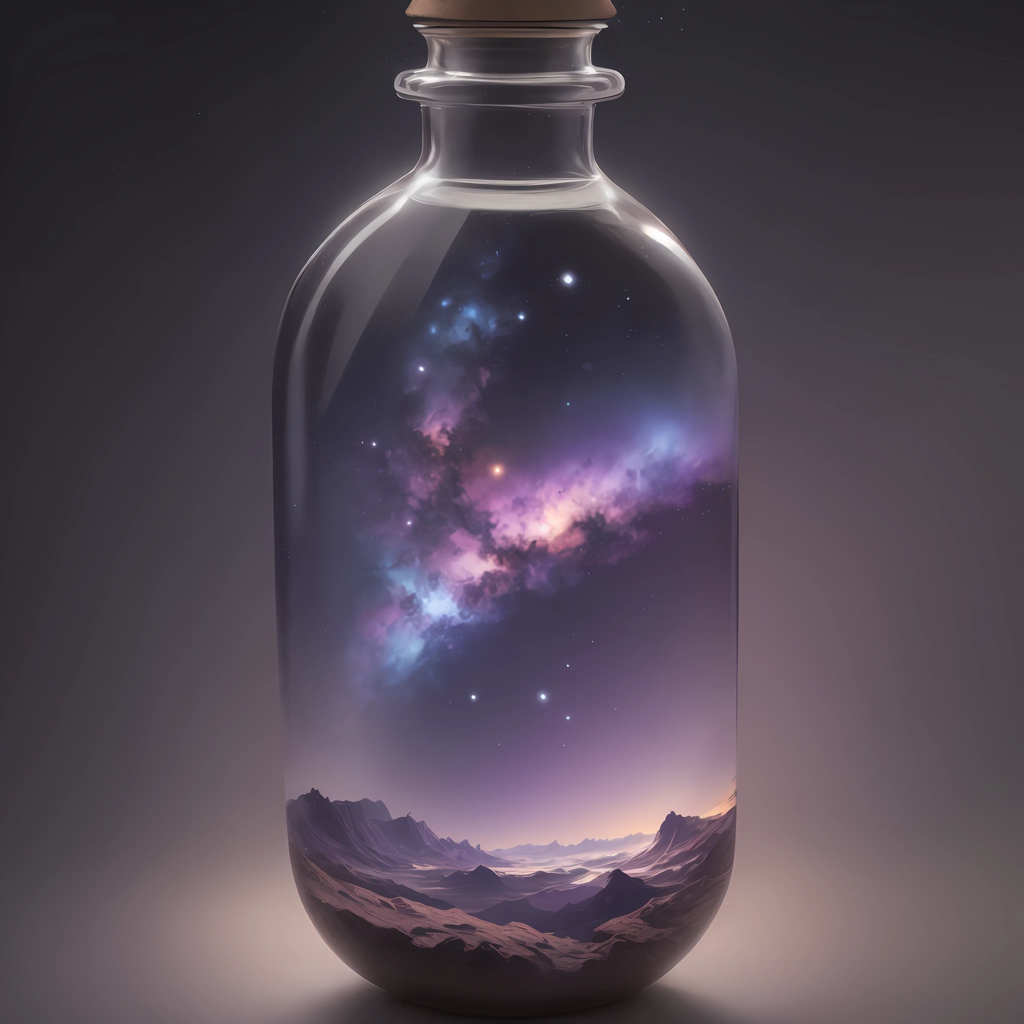 The universe inside a glass bottle, shining with light, blue-purple hues, starry rivers, masterpieces, 8k, realistic, dreamy, super high resolution --auto