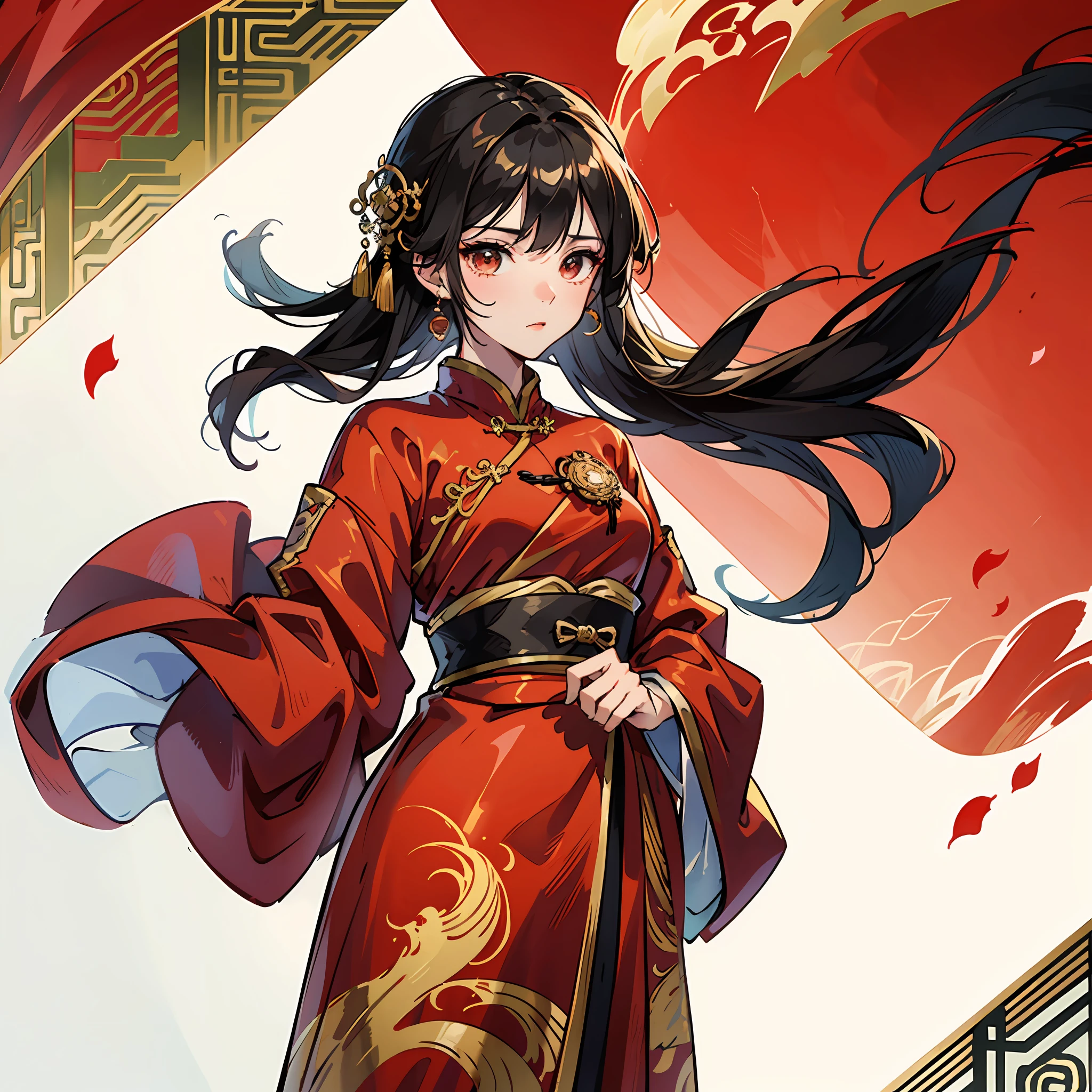 there are two people dressed in traditional chinese clothing standing together, wearing ancient chinese clothes, traditional chinese clothing, traditional chinese, hanfu, with acient chinese clothes, palace , a girl in hanfu, chinese costume, wearing gilded red royal robes, wearing gilded red robes, traditional clothing, chinese empress, wearing ornate silk clothes, traditional clothes, chinese style, wearing ornate clothing --auto