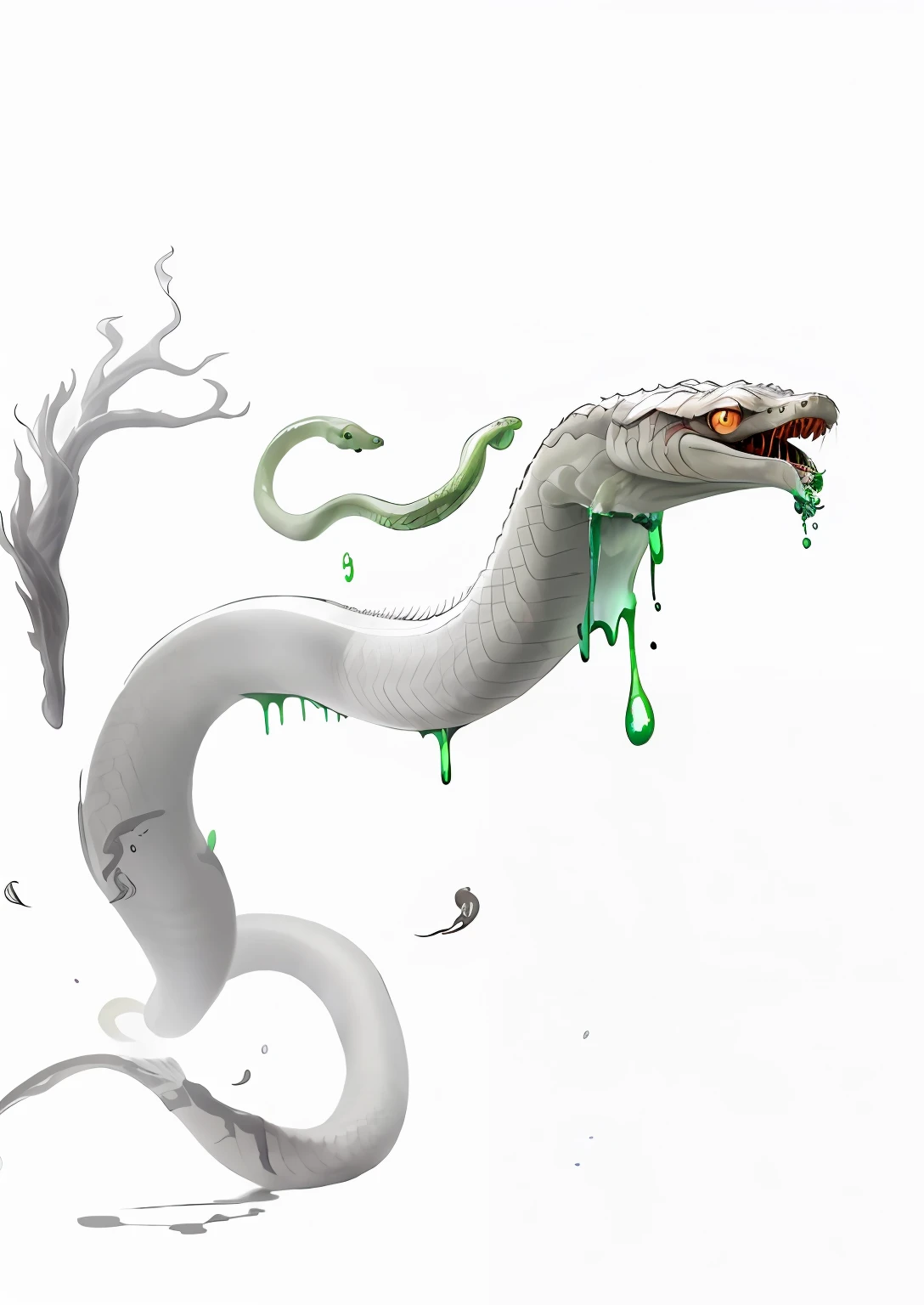 There is a white worm flying through the air, transparent ghost screaming, ethereal eel, looming creatures, long, scary ghosts, snakes, white aliens, white aliens, white alien squid, iridescent ghosts, ghost forms, ghost ghosts, mysterious creatures, snake bodies, snakes, worms, ethereal white dripping tar, white scary skin, marten, long weasels, masterpiece picture quality, 8K resolution, best quality, dynamic footage