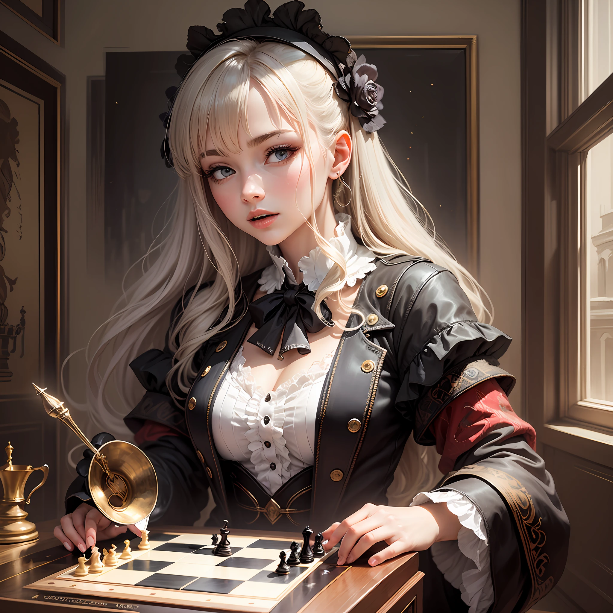 A female piano chess calligraphy and painting