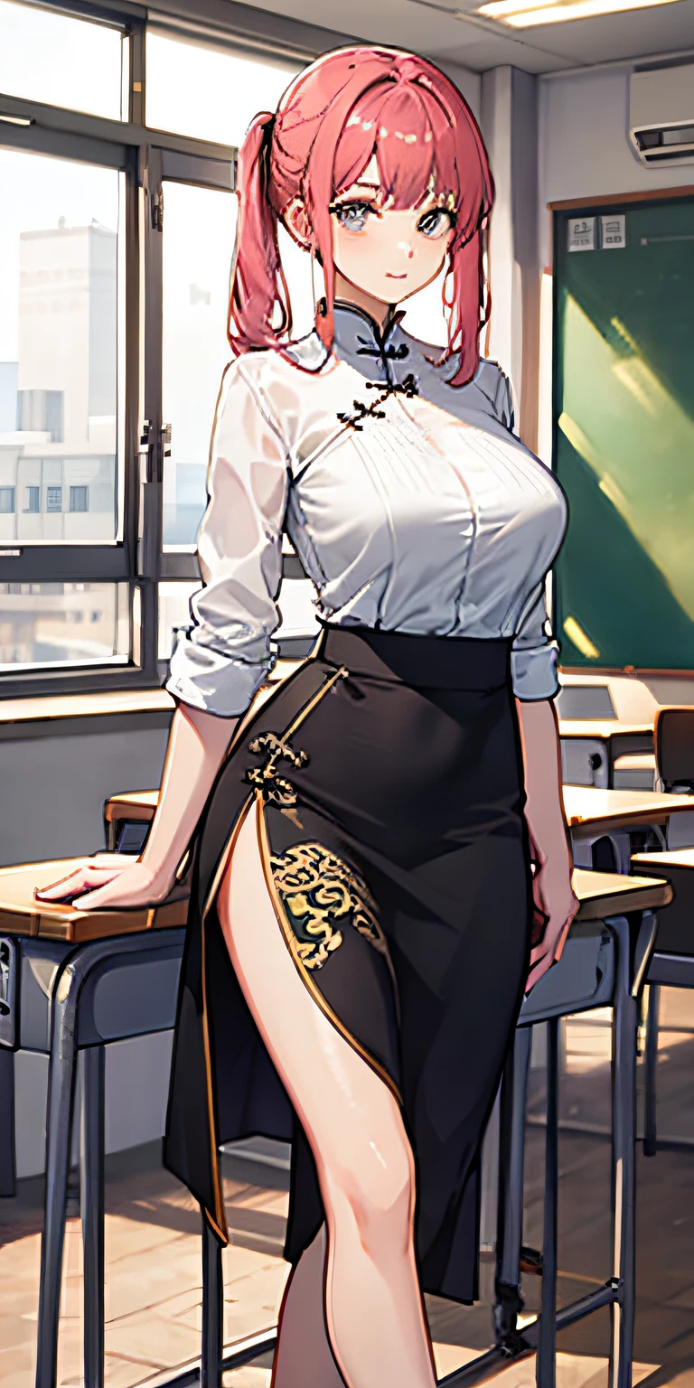 large breast,chinese trational cloth, skirt,classroom