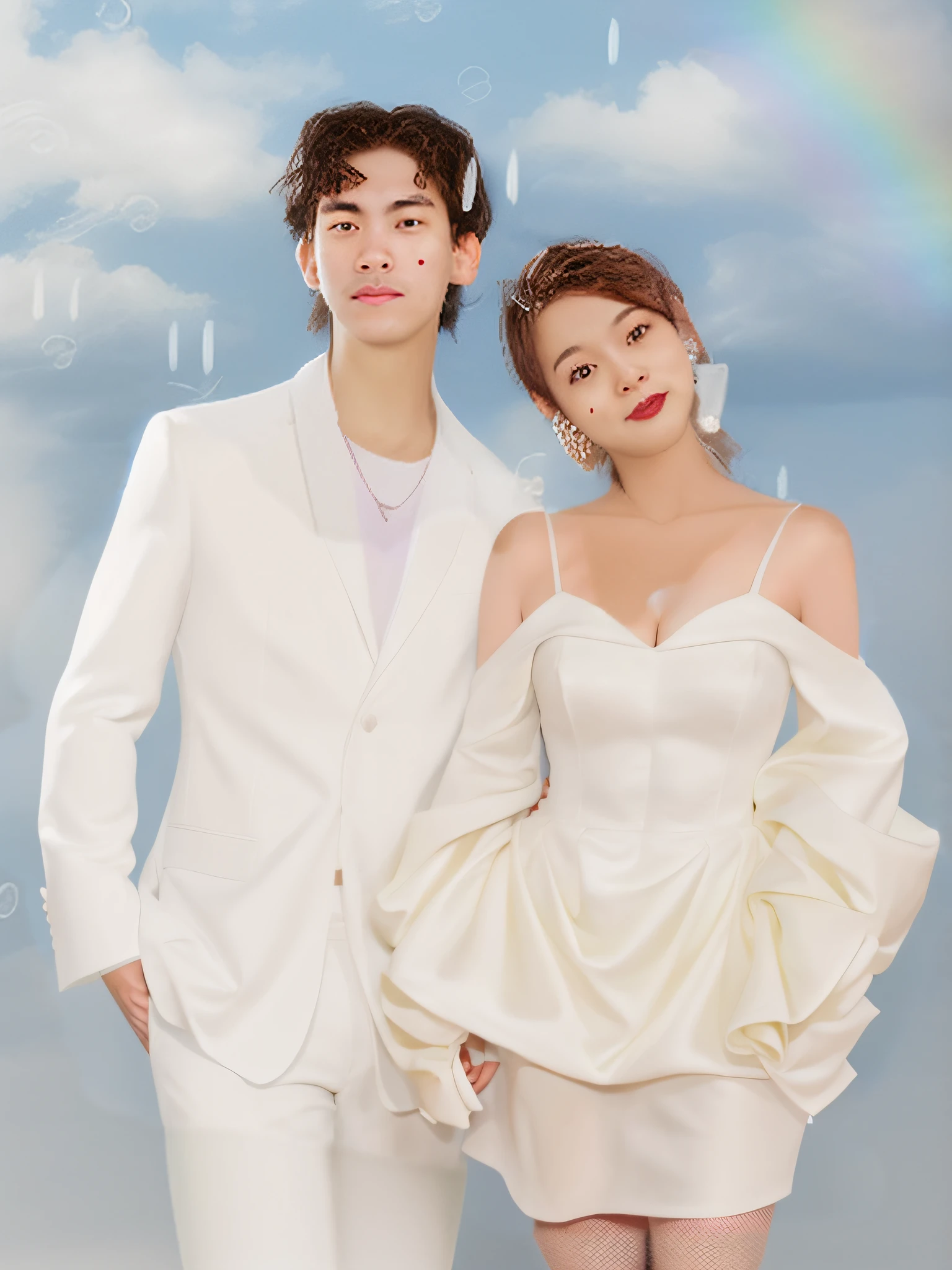 there are two people standing next to each other in a photo, official fanart, wedding photo, 9 k, 9k, album art, fanart, couple pose, high res, & jeehyung lee & wlop, high quality fanart, promo art, official artwork, lovely couple, ruan jia and fenghua zhong, jia, 8k!!