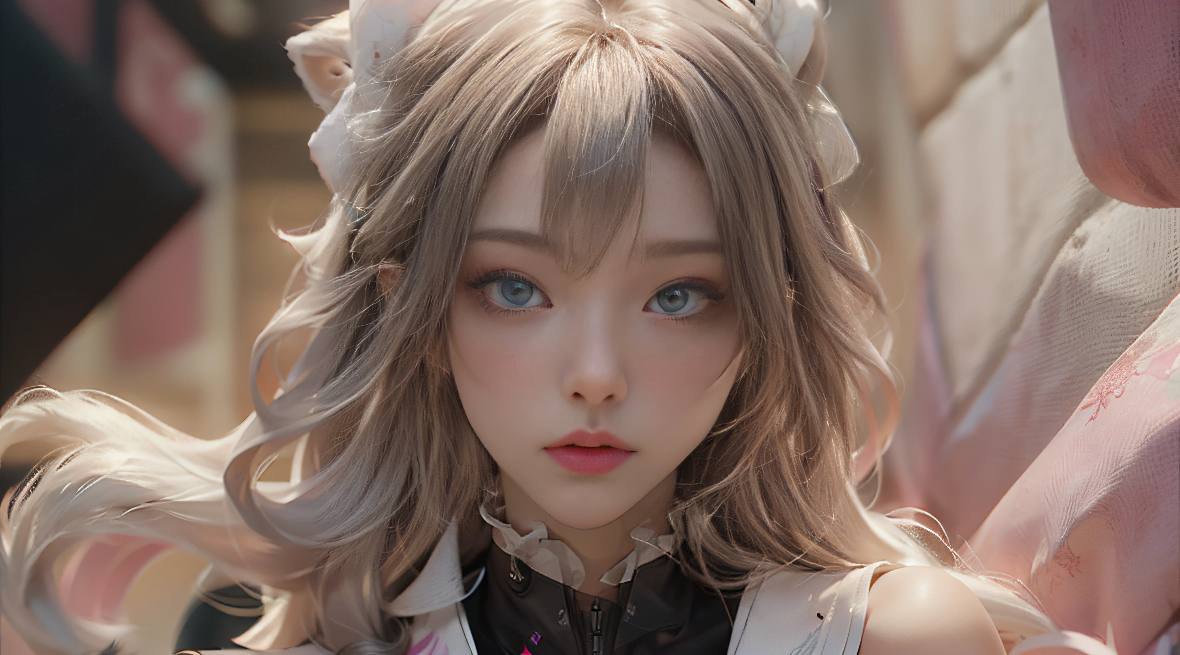 ((Best Quality)), ((Masterpiece)), (Detail: 1.4), 3D, Beautiful Cyberpunk Female Image, HDR (High Dynamic Range), Ray Tracing, NVIDIA RTX, Super Resolution, Unreal 5, Subsurface Scattering, PBR Texture, Post-Processing, Anisotropic Filtering, Depth of Field, Maximum Sharpness and Sharpness, Multi-layer Texture, Albedo and Highlight Mapping, Surface Coloring, Mitsu-Accurate Simulation of Material Interactions, Perfect Proportions, Octane Rendering, Two-color Light, Large Aperture, Low ISO, white balance, regular three-point, 8K RAW, beautiful bright pupils, flowing robe, fine pupils, delicate face and eyes, long eyelashes, blush, fluffy hair, pink lips