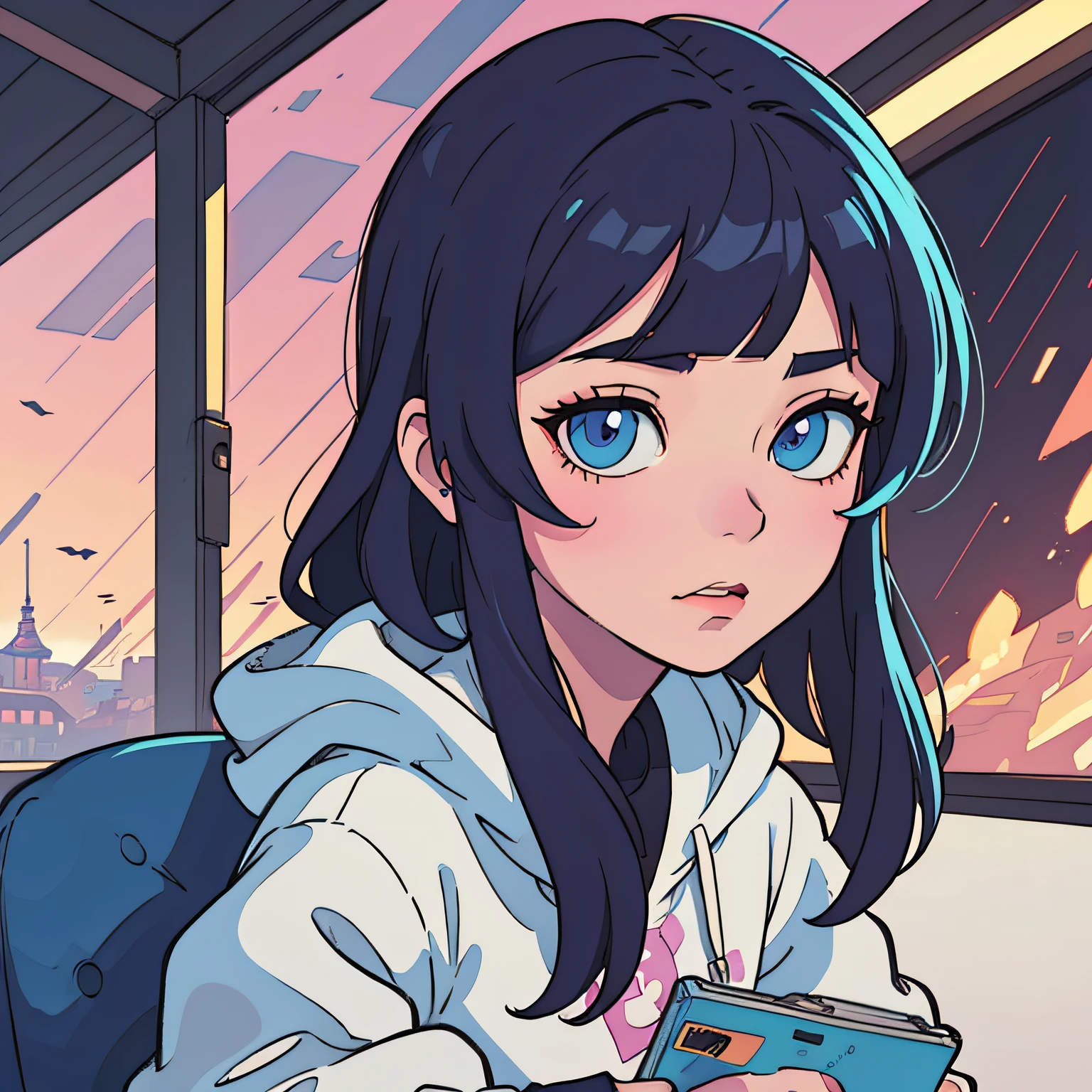Inspired by OffWhite, tumblr, inspired by Yanjun Cheng, Guweiz, Z.W. Gu style, digital art, lofi girl internet meme, trending on dezeen, catalog photo, 3 d render beeple, rhads and lois van baarle, cartoon style illustration, bright pastel colors, a beautiful artwork illustration, retro anime girl