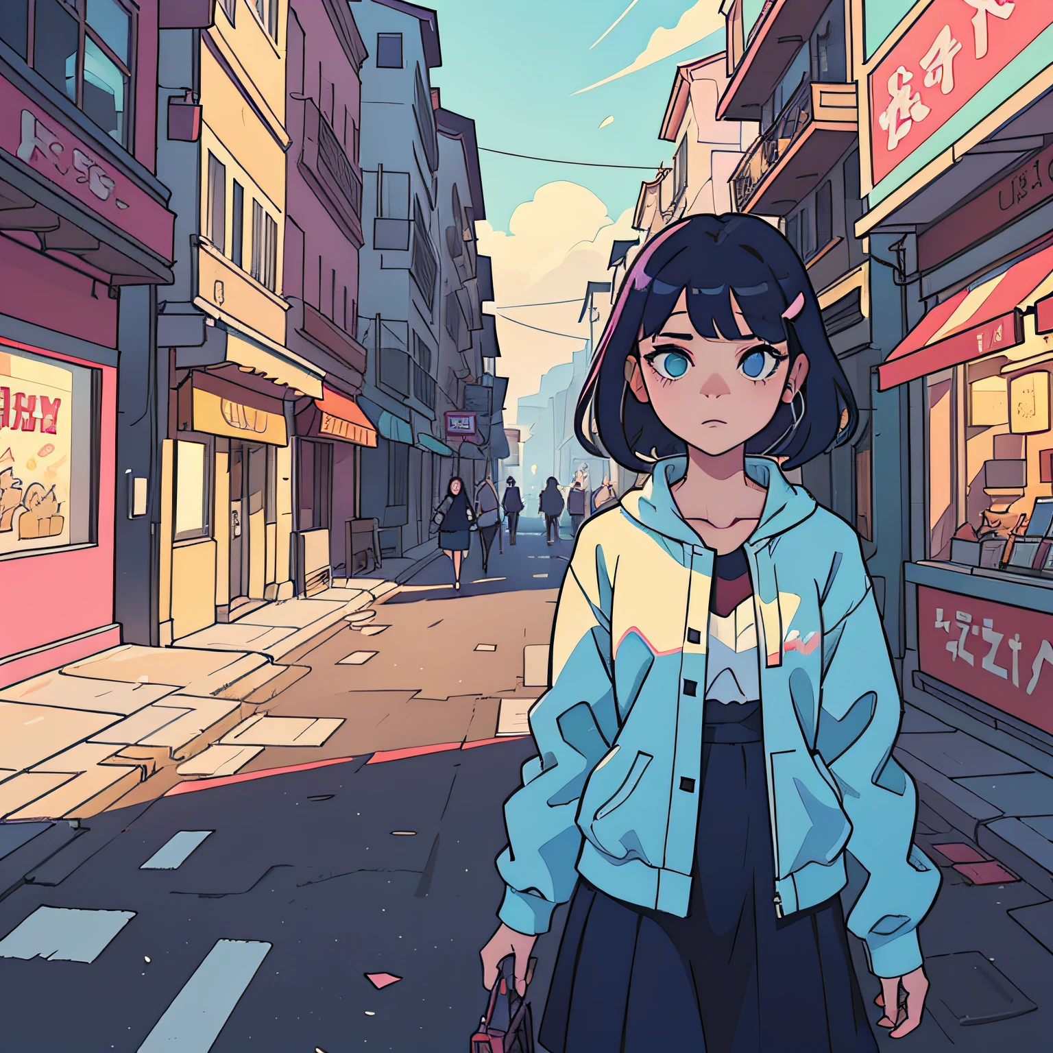 Inspired by OffWhite, tumblr, inspired by Yanjun Cheng, Guweiz, Z.W. Gu style, digital art, lofi girl internet meme, trending on dezeen, catalog photo, 3 d render beeple, rhads and lois van baarle, cartoon style illustration, bright pastel colors, a beautiful artwork illustration, retro anime girl