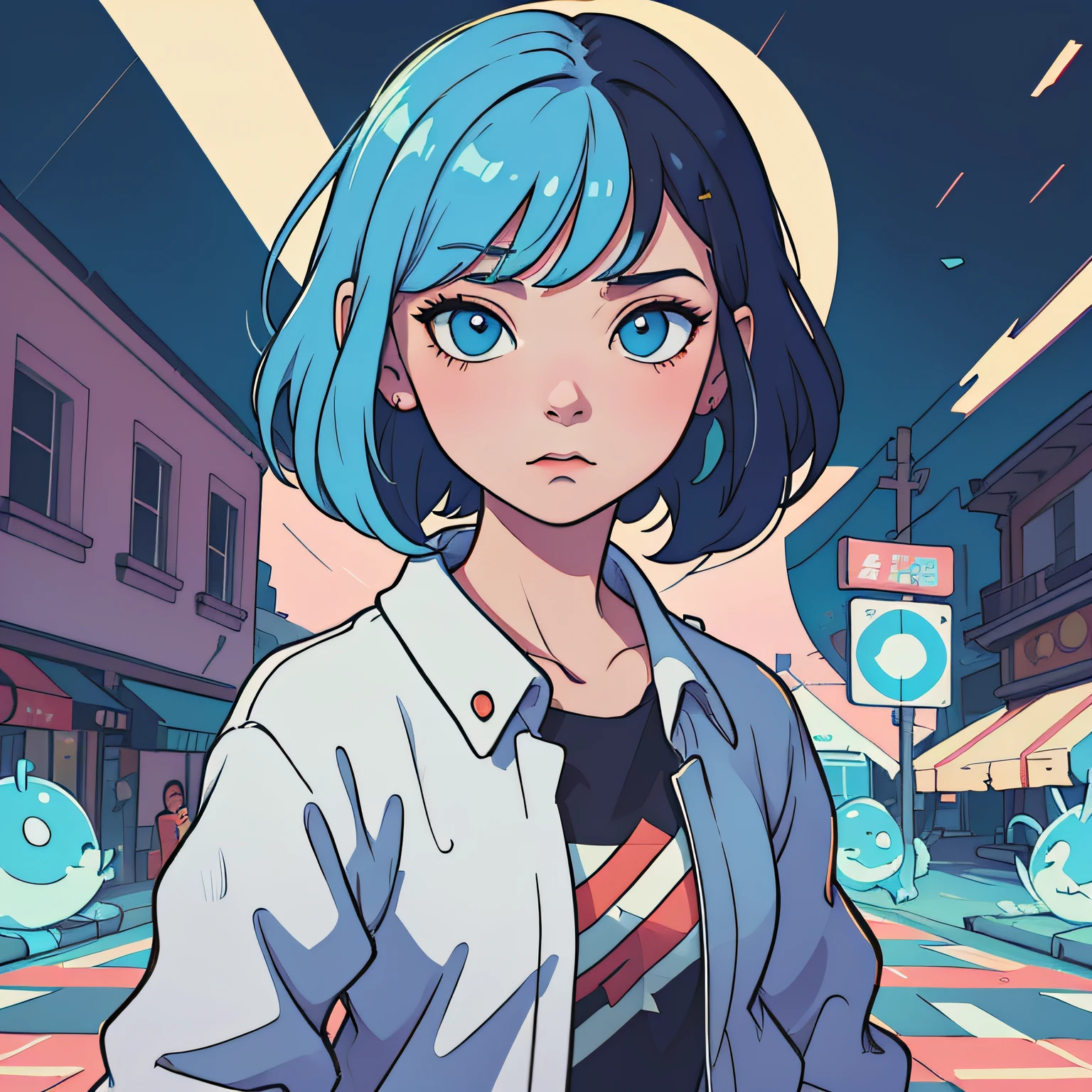 Inspired by OffWhite, tumblr, inspired by Yanjun Cheng, Guweiz, Z.W. Gu style, digital art, lofi girl internet meme, trending on dezeen, catalog photo, 3 d render beeple, rhads and lois van baarle, cartoon style illustration, bright pastel colors, a beautiful artwork illustration, retro anime girl
