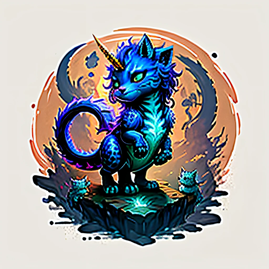 Full body red, multiple tails, close-up of unicorn cat, Aurelion Sol, Onmyoji detailed art, detailed creatures, World of Warcraft art style, world boss kitten, human dragon art, dragon devouring art, cute glowing creatures, as anthropomorphic tigers, but as anthropomorphic leopards