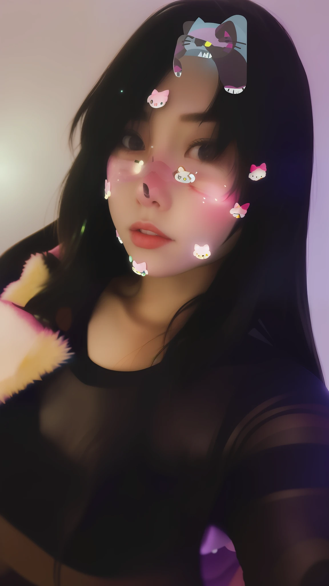 there is a woman with a hello kitty headpiece on her head, very very low quality picture, very beautiful cute catgirl, profile image, low quality photo, (((((((no glow))))))), with instagram filters, muy dotado, low quality photograph, anime vibes, nekomimi, hello kitty, low quality grainy, very very kawaii