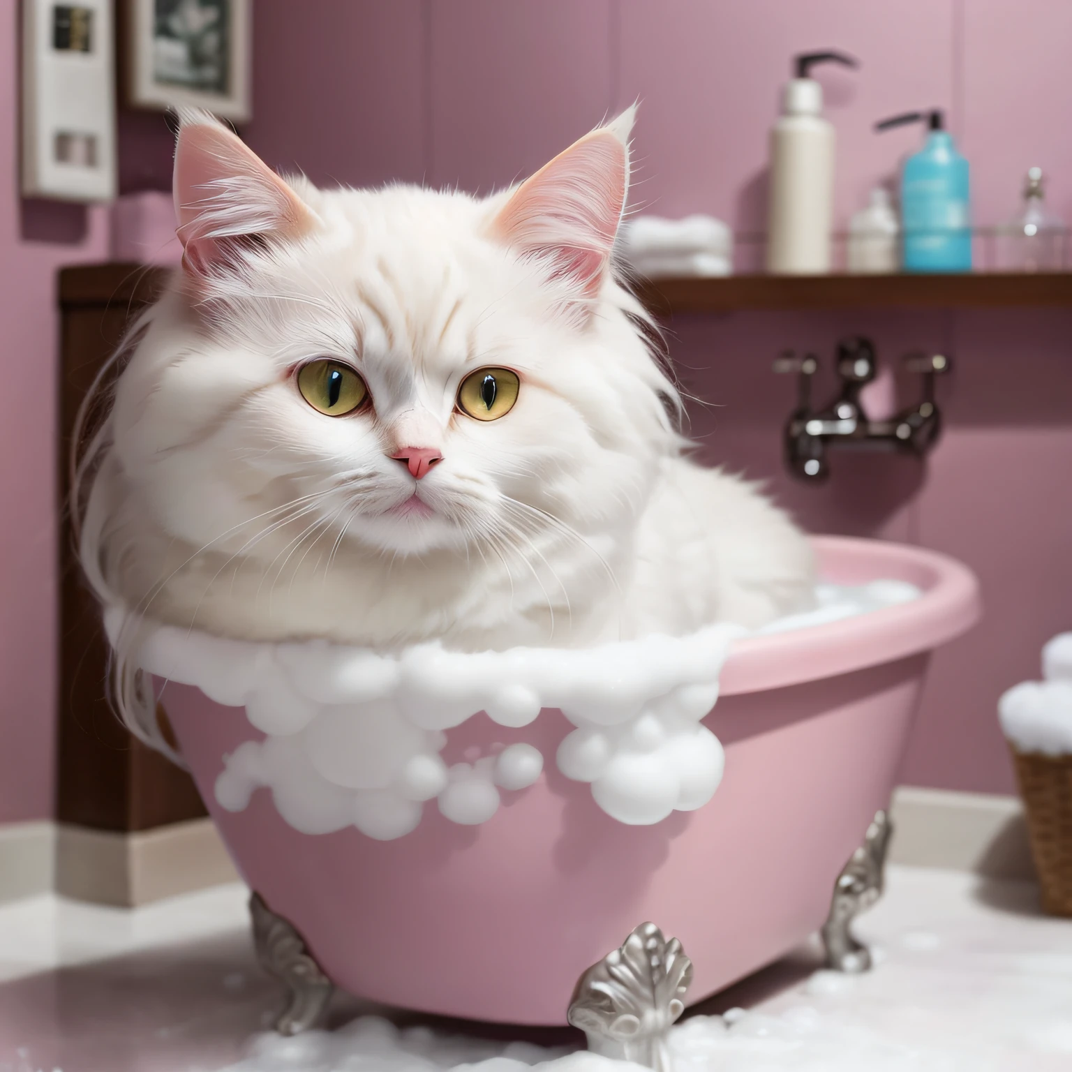 araffe cat sitting in a bathtub with foamy bubbles, ultra realistic illustration, ultrarealistic illustration, ultra realistic picture, liquid cat, cute cat photo, ultra realistic 3d illustration, adorable digital painting, digital art. photo realistic, realistic illustration, photo realistic style, photorealistic illustration, milk - bath effect, elegant cat, cute cat