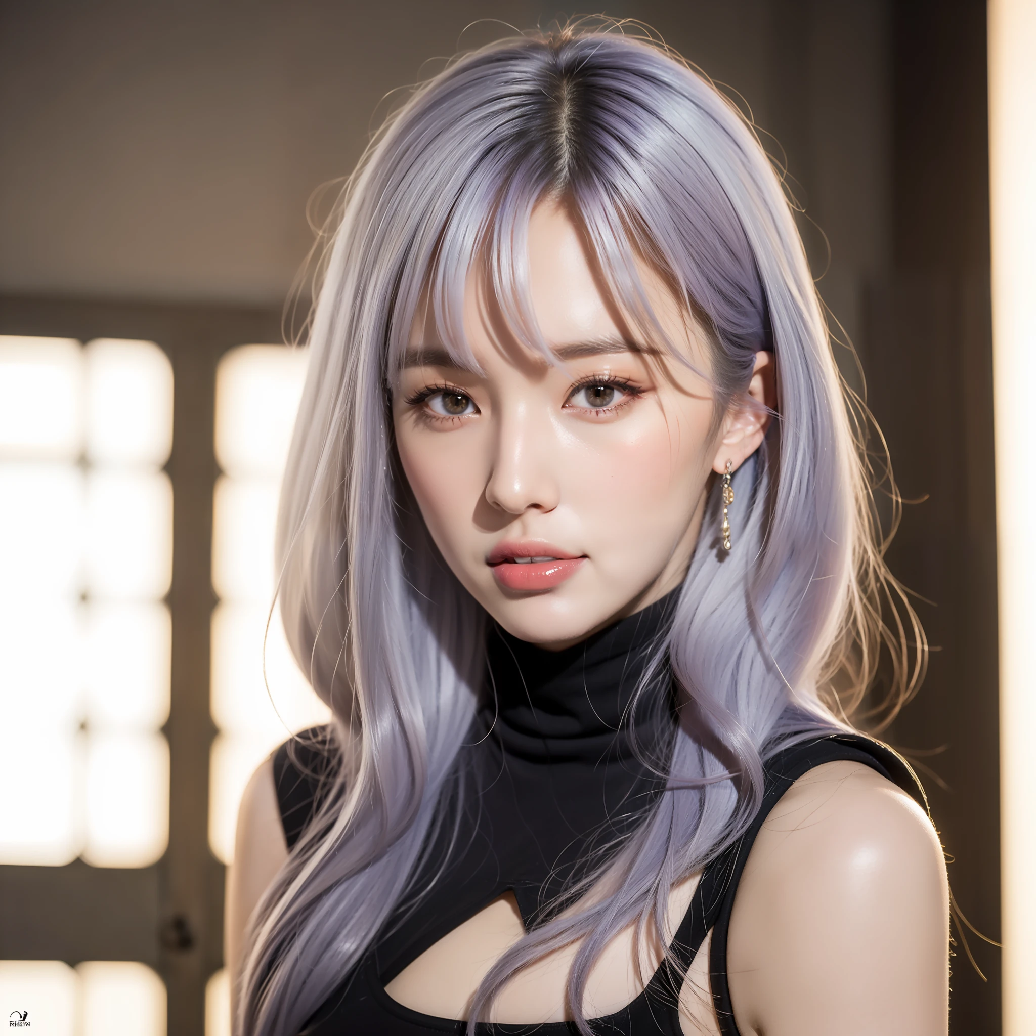 1girl, beautiful vintage colors, Instagram (realistic, High resolution: 1.4), (puffy eyes)), looking at the viewer, full body (8k, RAW photo, best quality, masterpiece: 1.2), (realistic, photorealistic photo: 1.37), (sharp focus: 1.2), professional lighting, photon mapping, radiosity, physically based rendering, (pale skin: 1.2), (small breasts: 1.2), , looking at the viewer, (middle hair: 1.2), portrait, purple eyes, (silver hair: 1.2), bangs, (simple background: 1.4),  Solo, upper body, white background, realistic, (masterpiece: 1.4), (best quality: 1.4), (shiny skin), faxi girl, makeup, (shut up: 1.4), (thin, shy, : 1.3), (white turtleneck: 1.2), ulzzang-6500-v1.1, pureerosface_v1,
