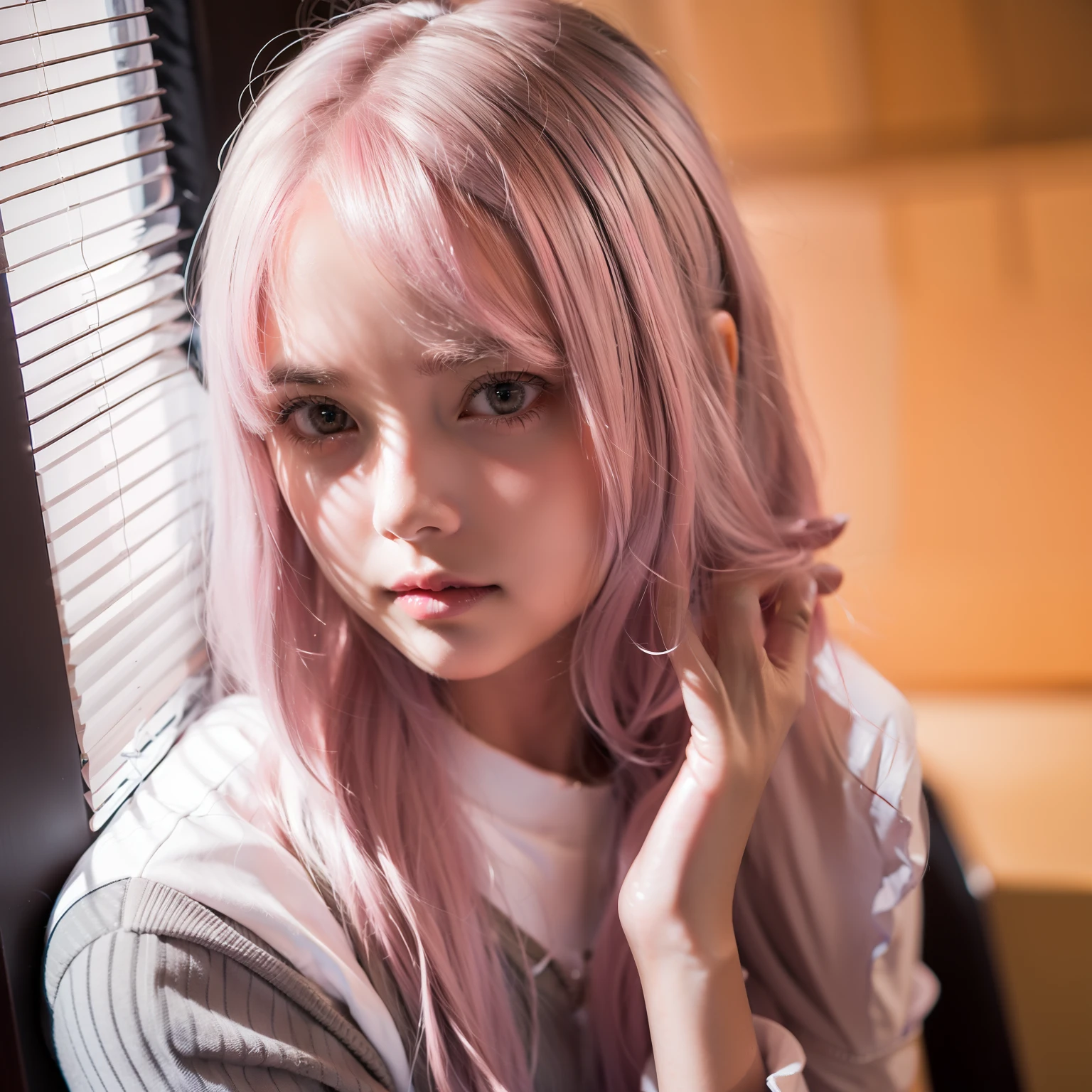 SKS, high quality, looking at the camera, a girl, pink hair