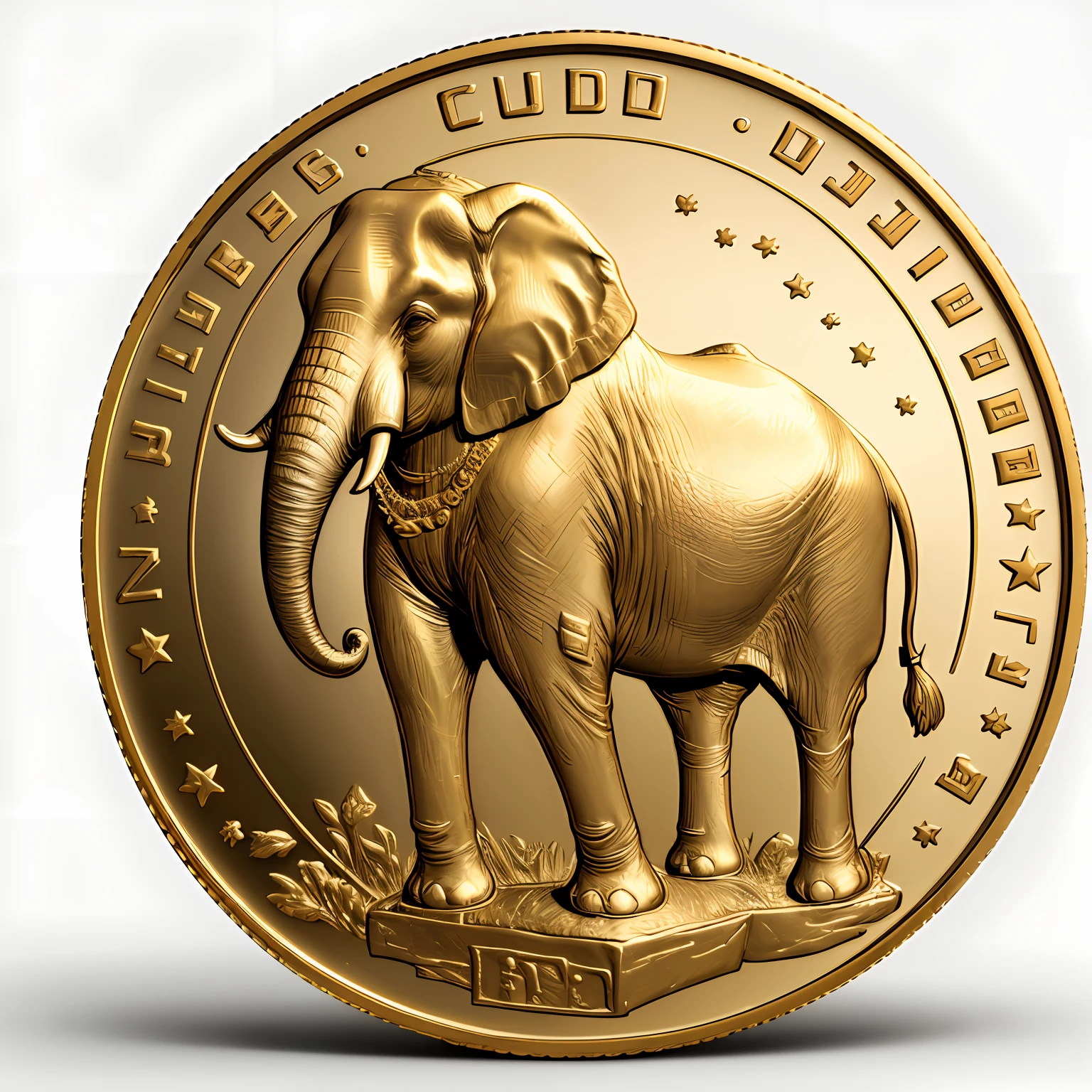 A gold coin logo with a statue of an elephant in the middle, which is used as a token --auto