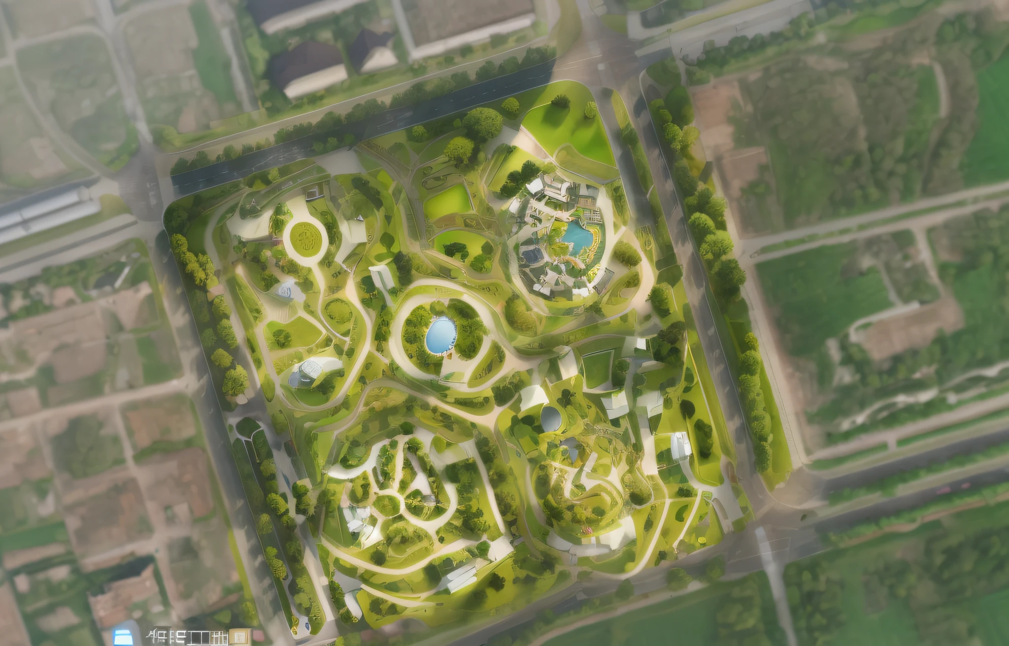 best quality, super detailed, (full detail), (4k), 8k, tree, house, grass, building, curved road, terrain. Terrain, gallery, aerial view of park with lots of trees and many buildings, aerial illustration, aerial view, aerial view from above, aerial view, aerial view, top view, overhead view, isometric aerial view, aerial view, [top view]!!, top view, top view, aerial view from aerial view, view from above, satellite view