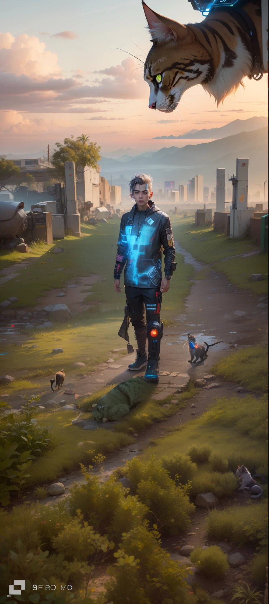 Cyberpunk smart boy.cat. 8k. Ultra