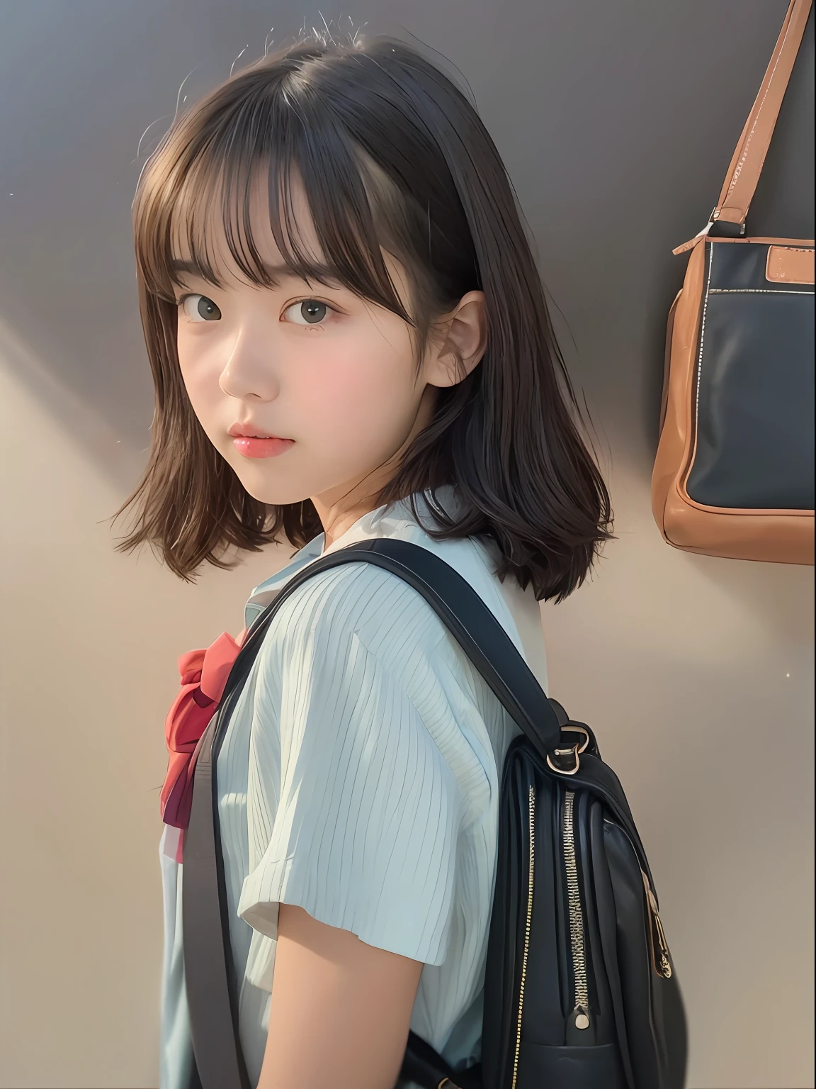 Masterpiece, top quality, portrait of one girl, girl, wearing school bag