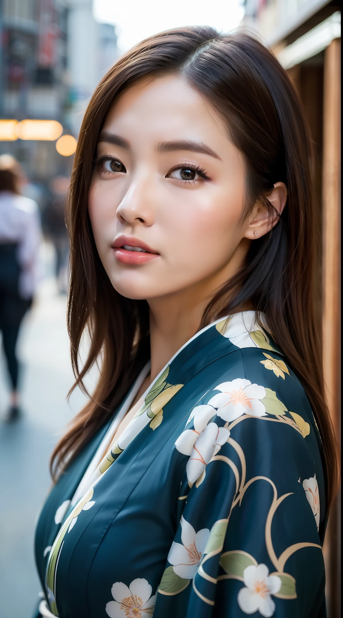 ((Top Quality, 8k, Masterpiece: 1.3)), Sharp Focus: 1.2, Beautiful Woman with Perfect Figure: 1.4, (Kimono), Highly Detailed Face and Skin Texture, Detailed Eyes, (Lips), Streets of New York