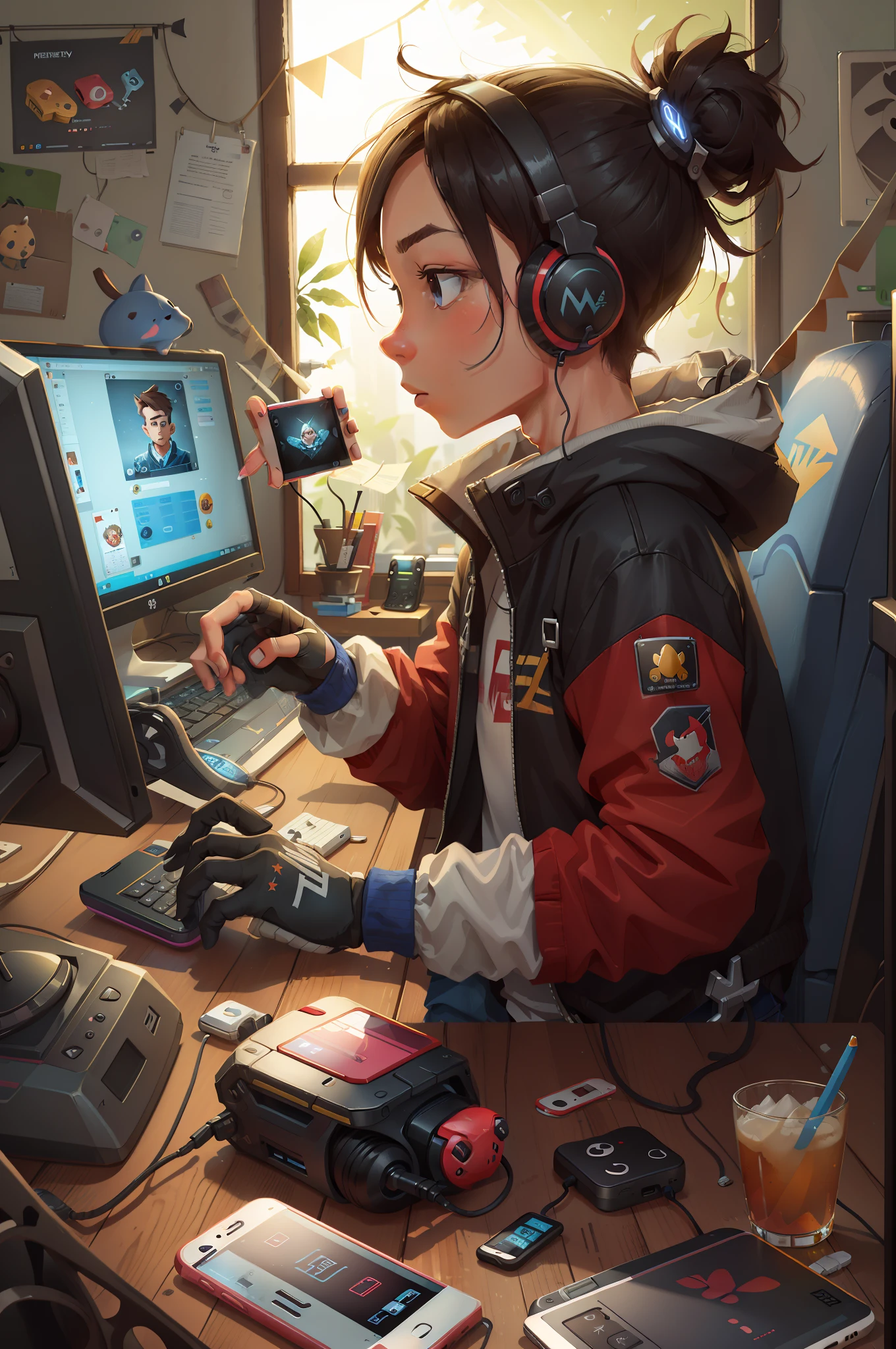 gamer boy, gamer computer, phone, profile picture, apparent computer screen