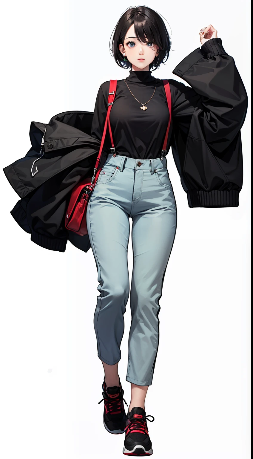 [(white background:1.5)::5],[(outdoors:1.3):5],[(game character portrait:1.5):5],{1 girl},{solo},((((full body)))),{{{playing basketball}}},(((round image))),
solo, suspenders, pants, necklace, grey pants, black shirt, black sweater, jewelry, black hair, long sleeves, turtleneck, shirt, short hair, sweater, sport shoes,
(huge chicken behind the girl)