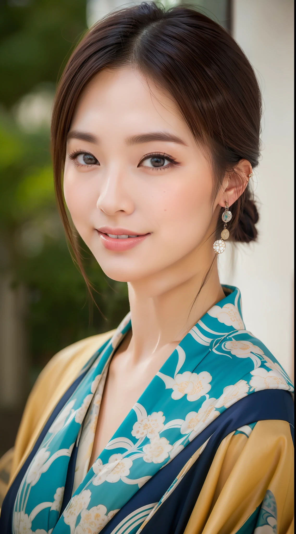 ((Top Quality, 8k, Masterpiece: 1.3)), Sharp Focus: 1.2, Beautiful Woman with Perfect Figure: 1.4, (Kimono), Highly Detailed Face and Skin Texture, Detailed Eyes, (Lips), Smile, Track