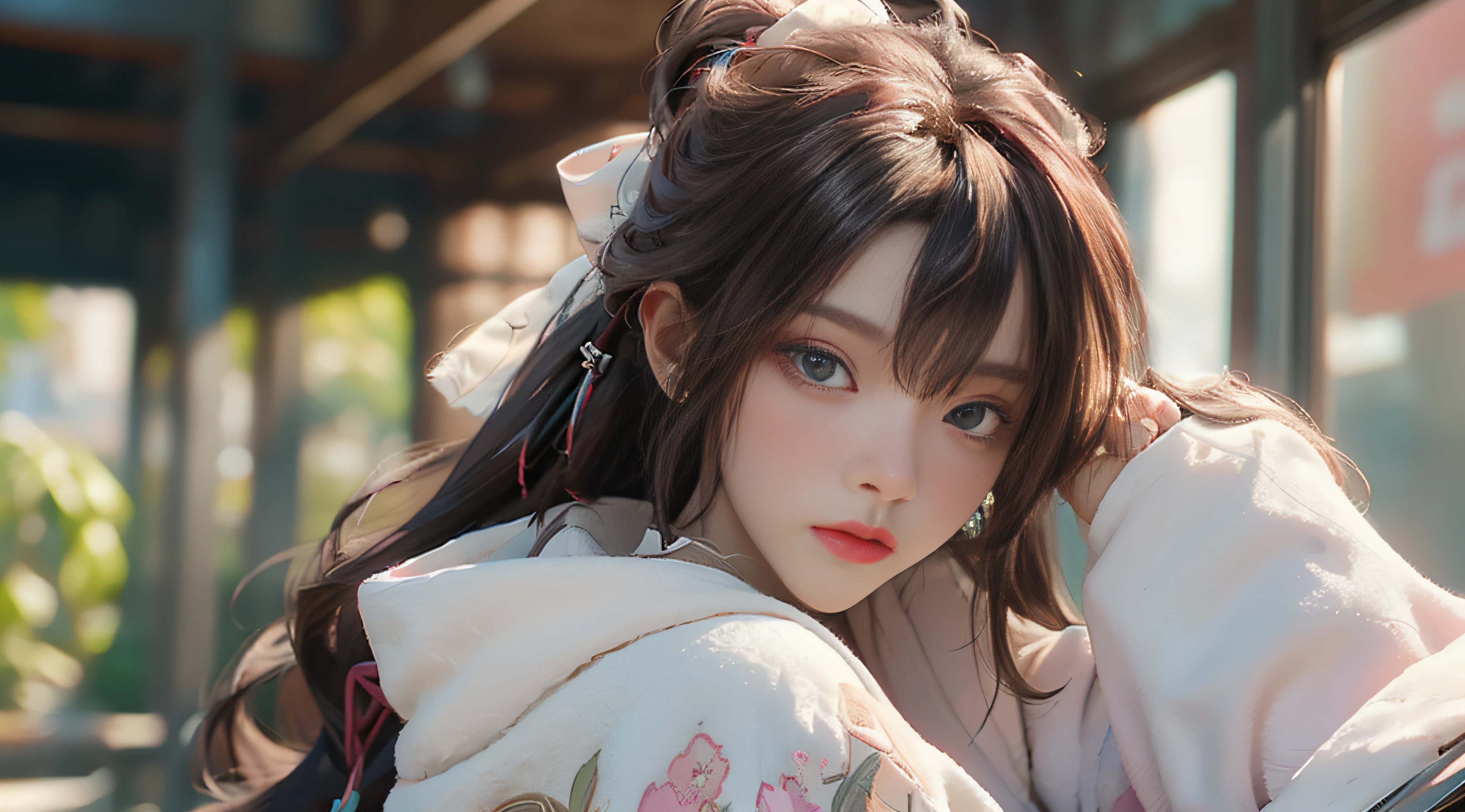((Best Quality)), ((Masterpiece)), (Detail: 1.4), 3D, Beautiful Cyberpunk Female Image, HDR (High Dynamic Range), Ray Tracing, NVIDIA RTX, Super Resolution, Unreal 5, Subsurface Scattering, PBR Texture, Post-Processing, Anisotropic Filtering, Depth of Field, Maximum Sharpness and Sharpness, Multi-layer Texture, Albedo and Highlight Mapping, Surface Coloring, Mitsu-Accurate Simulation of Material Interactions, Perfect Proportions, Octane Rendering, Two-color Light, Large Aperture, Low ISO, white balance, regular three-point, 8K RAW, beautiful bright pupils, flowing robe, fine pupils, delicate face and eyes, long eyelashes, blush, fluffy hair, pink lips