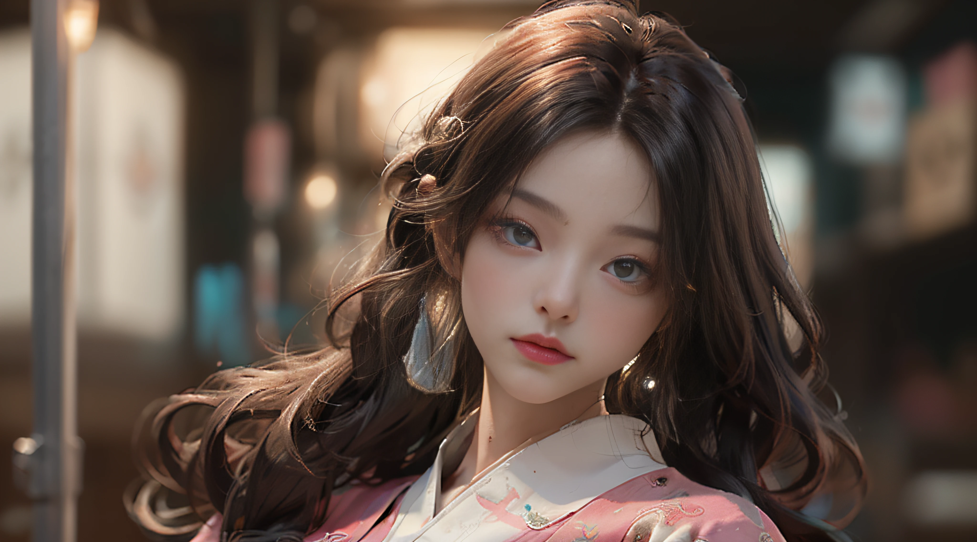 ((Best Quality)), ((Masterpiece)), (Detail: 1.4), 3D, Beautiful Cyberpunk Female Image, HDR (High Dynamic Range), Ray Tracing, NVIDIA RTX, Super Resolution, Unreal 5, Subsurface Scattering, PBR Texture, Post-Processing, Anisotropic Filtering, Depth of Field, Maximum Sharpness and Sharpness, Multi-layer Texture, Albedo and Highlight Mapping, Surface Coloring, Mitsu-Accurate Simulation of Material Interactions, Perfect Proportions, Octane Rendering, Two-color Light, Large Aperture, Low ISO, white balance, regular three-point, 8K RAW, beautiful bright pupils, flowing robe, fine pupils, delicate face and eyes, long eyelashes, blush, fluffy hair, pink lips