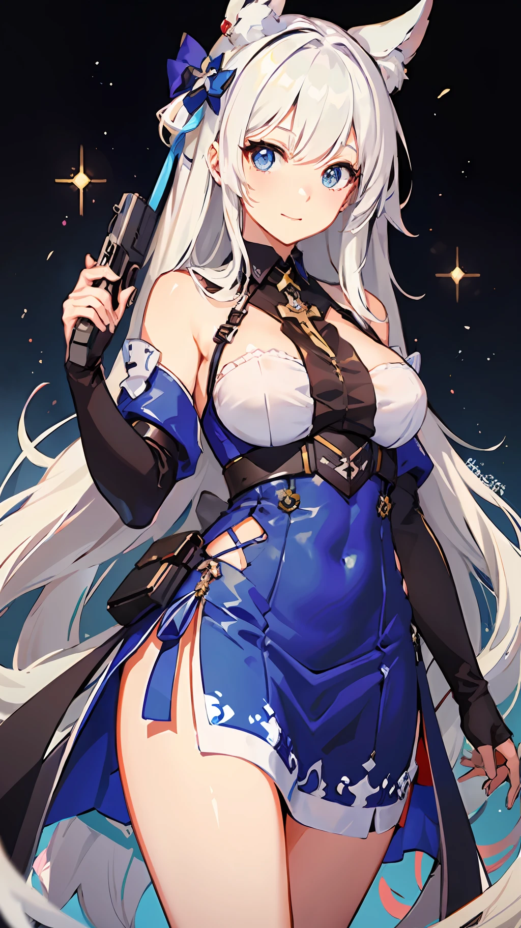 anime girl with long white hair and a blue dress holding a gun, from the azur lane videogame, cute anime waifu in a nice dress, characters from azur lane, azur lane style, anime visual of a cute girl, perfect white haired girl, trending on artstation pixiv, anime girl with long hair, cushart krenz key art feminine