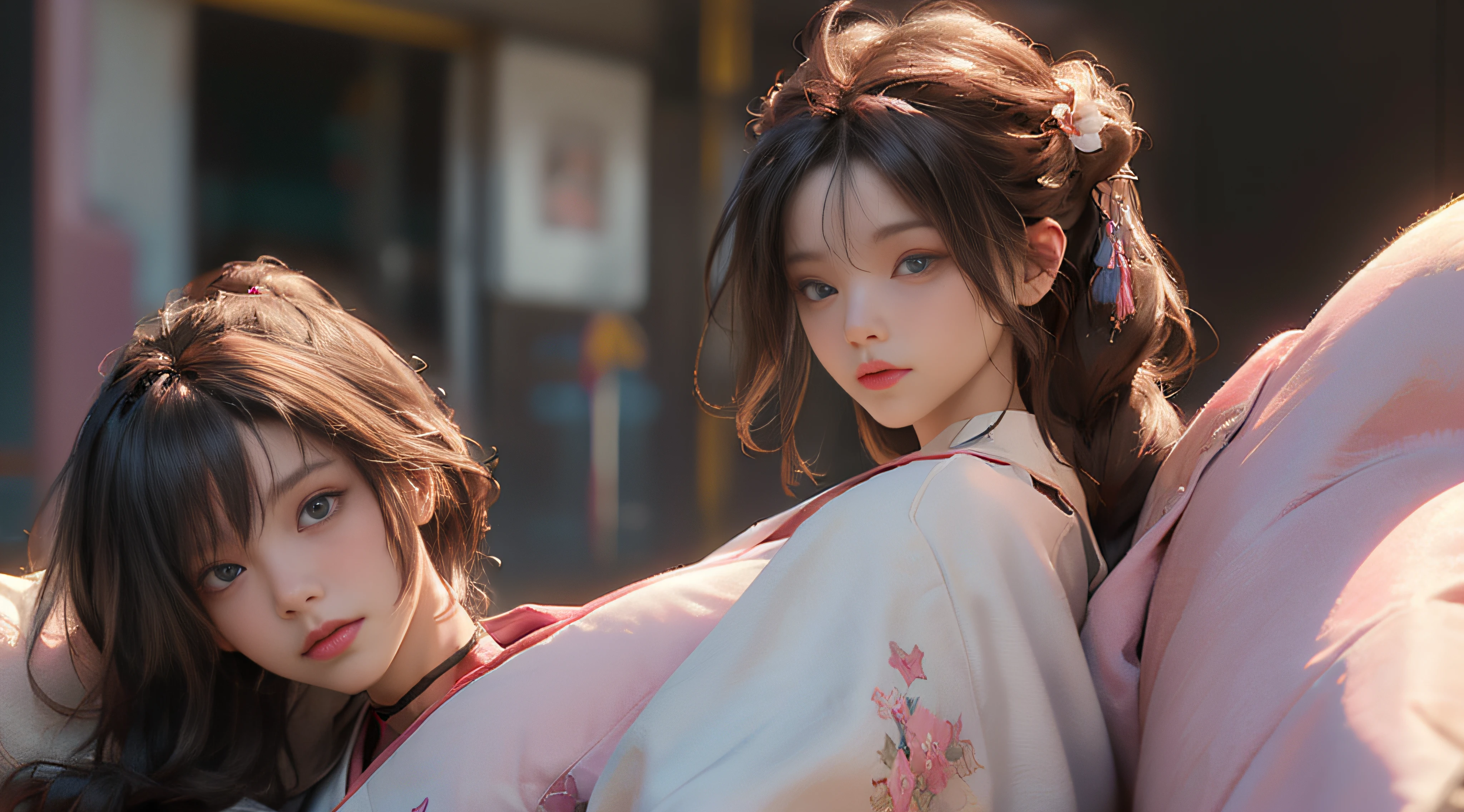 ((Best Quality)), ((Masterpiece)), (Detail: 1.4), 3D, Beautiful Cyberpunk Female Image, HDR (High Dynamic Range), Ray Tracing, NVIDIA RTX, Super Resolution, Unreal 5, Subsurface Scattering, PBR Texture, Post-Processing, Anisotropic Filtering, Depth of Field, Maximum Sharpness and Sharpness, Multi-layer Texture, Albedo and Highlight Mapping, Surface Coloring, Mitsu-Accurate Simulation of Material Interactions, Perfect Proportions, Octane Rendering, Two-color Light, Large Aperture, Low ISO, white balance, regular three-point, 8K RAW, beautiful bright pupils, flowing robe, fine pupils, delicate face and eyes, long eyelashes, blush, fluffy hair, pink lips