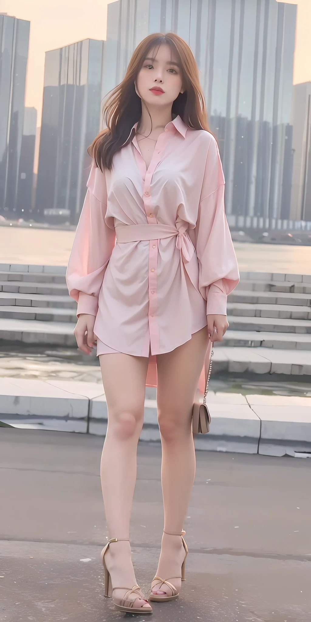 mix4, 20d, solo, long_hair, shirt, dress, high_heels, full_body, look_at_viewer, (8k, RAW photo, best quality, mastery:1.2), (realistic, photo-realistic:1.37), professional lighting, photon mapping, light energy transfer, physically based rendering,
