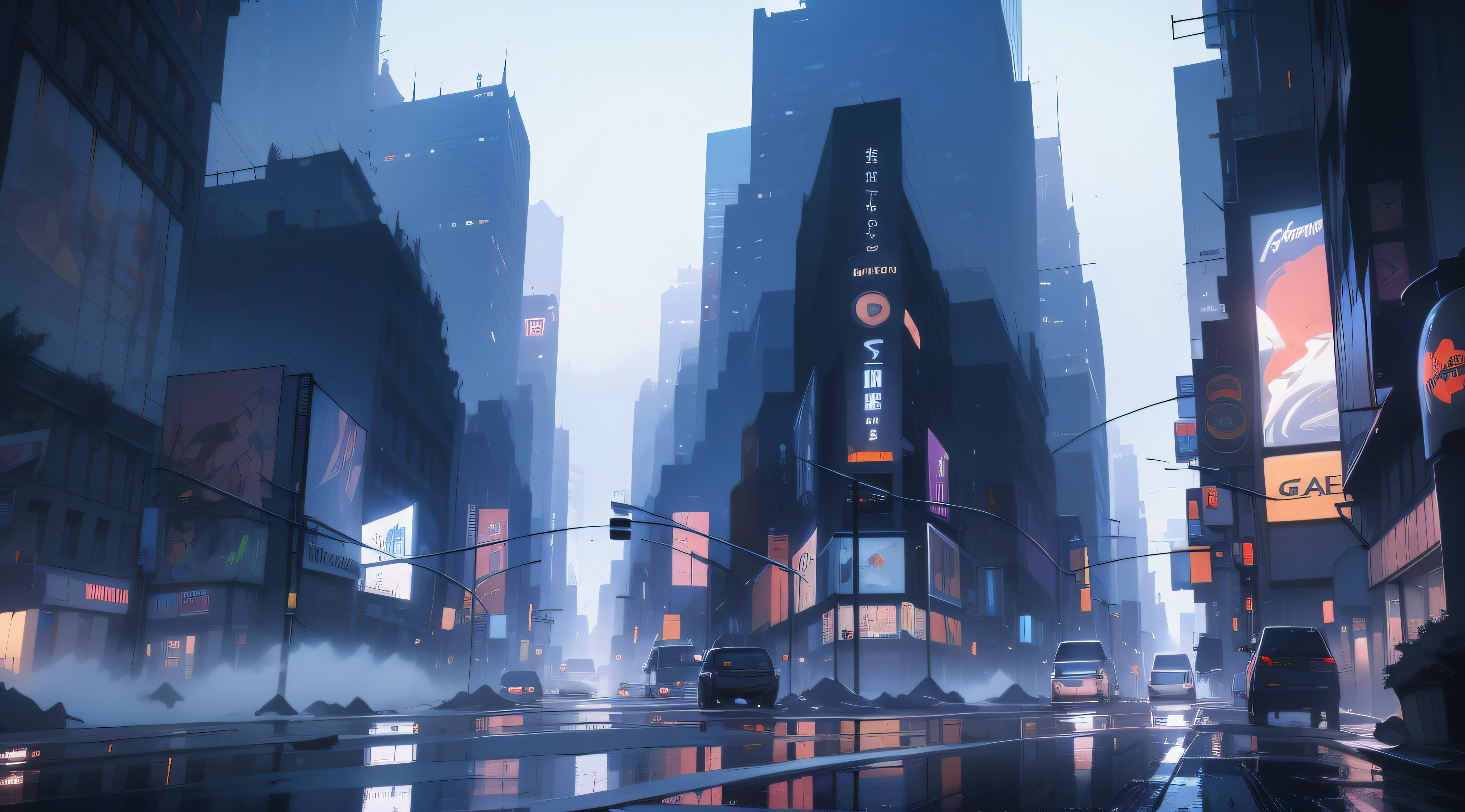 New York in the wee hours of the morning, ((empty)) streets, graininess, fog, a little wide-angle shot, mystery, amazing detail, amazing composition