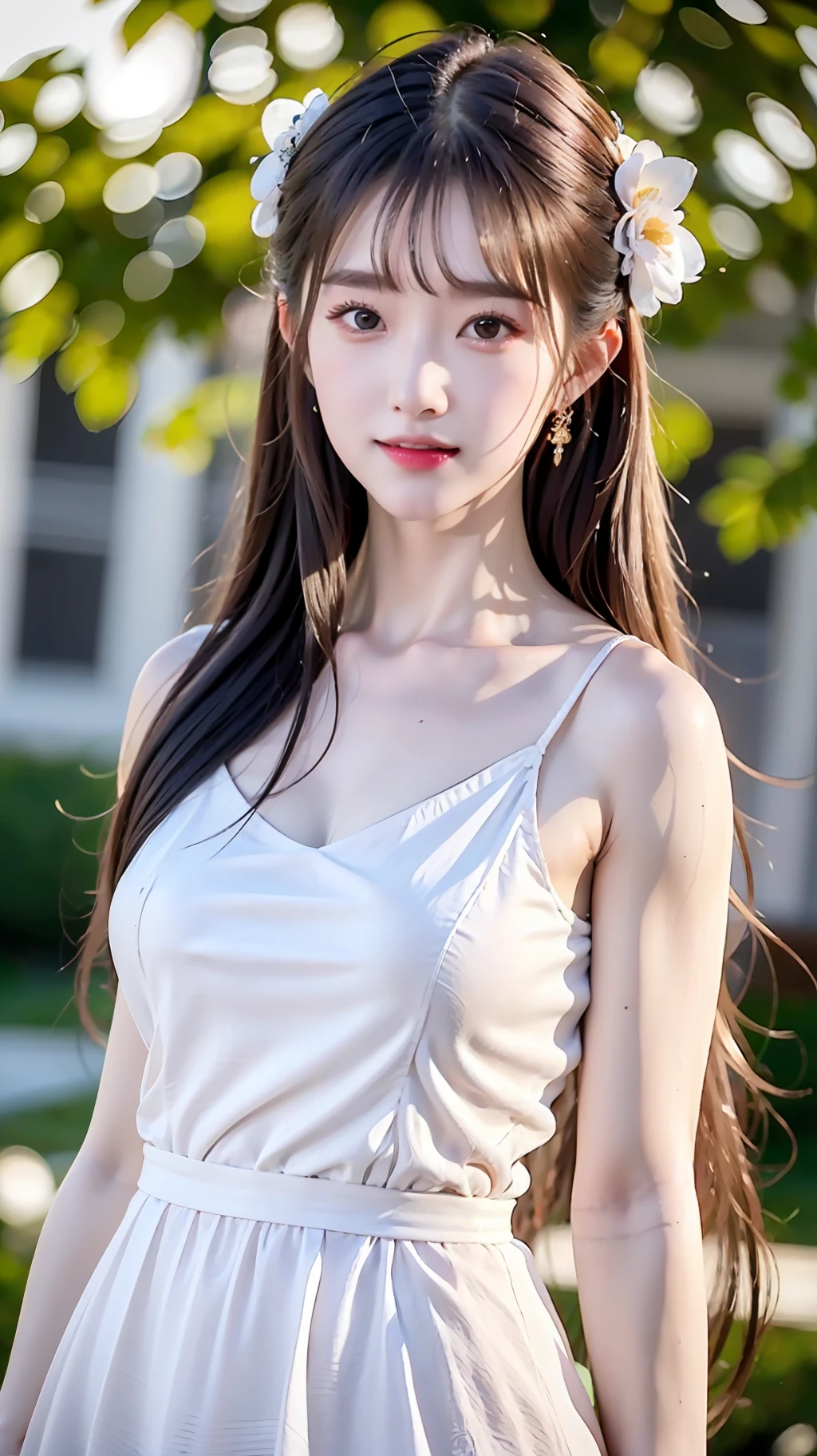 closeup on face, Face shot, (White dress :1.7), short miko skirt, Long streamers, blonde hairs, golden hair, (Pointed ears: 1.5), (Gold pattern quality:1.3), female pubic hair, with long blond hair, Off-the-Shoulders, Top detail CG quality 4K wallpaper, Master, A Masterpiece, portraits, The middle, Watch the footage, Beautiful Chinese-Korean mixed race idol, ((Super fine face, detailed description of facial features)), Lip biting makeup, Sweet smile, Perfect facial features, Model figure, Good complexion, the trees, branches, Golden meadow, stream, Golden leaves, Evening, Twilight, The setting sun, Twilight, autumn, twin braids, hair strand, diagonal bangs, hair ribbon, hair ornament, forehead jewel, jeweled branch of hourai, crescent hair ornament, fish hair ornament, hime cut, low ponytail, realism, god rays, sparkle, cinematic lighting, lens flare, UHD, high details, high quality, highres, best quality, 8k, 16k, high details, high quality, super detail, anatomically correct, masterpiece, ccurate