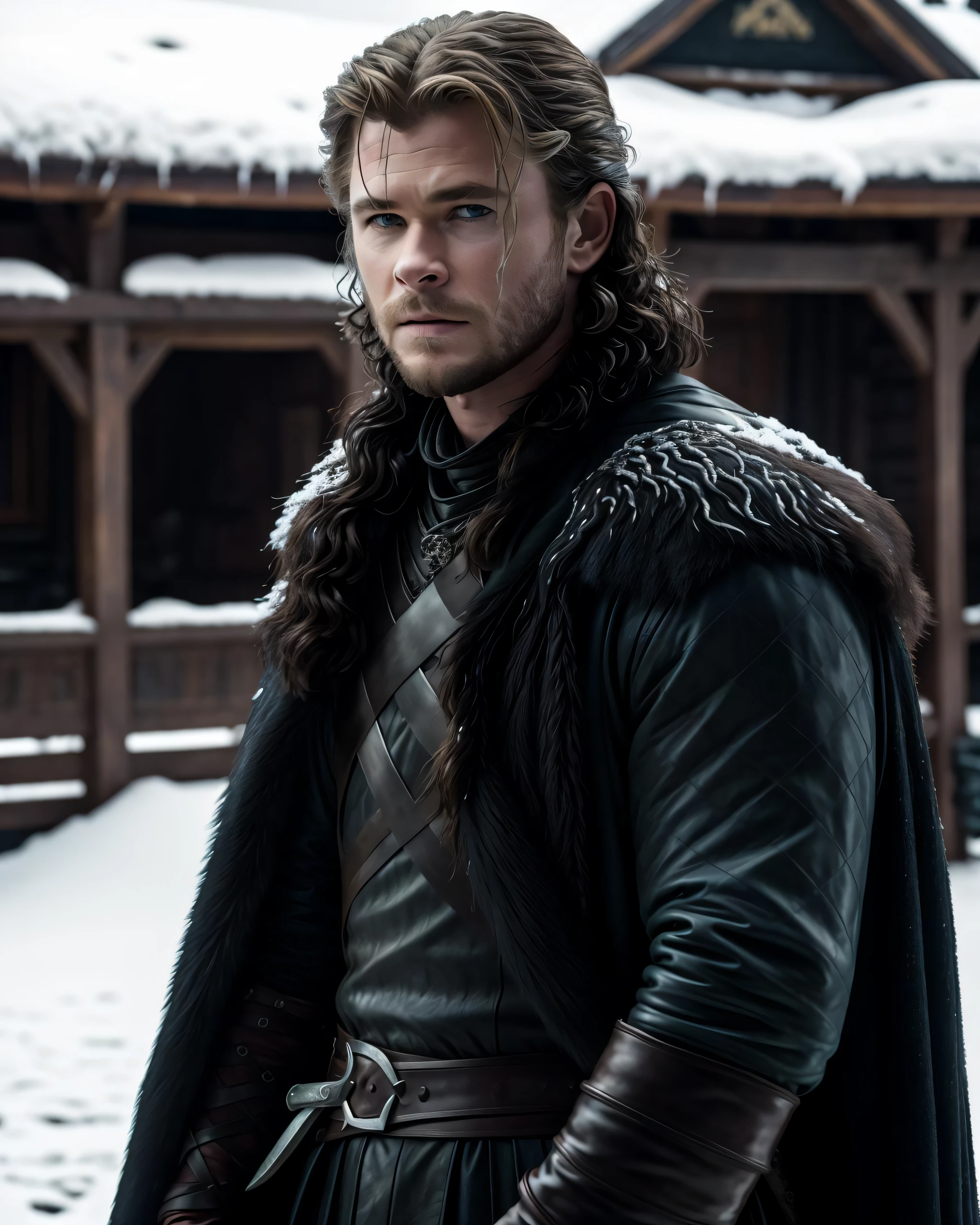 Chris Hemsworth as Jon Snow from Game of Thrones,half body, XF IQ4, 150MP, 50mm, ISO 1000, 1/250s, natural light, Adobe Lightroom, photolab, Affinity Photo, PhotoDirector 365