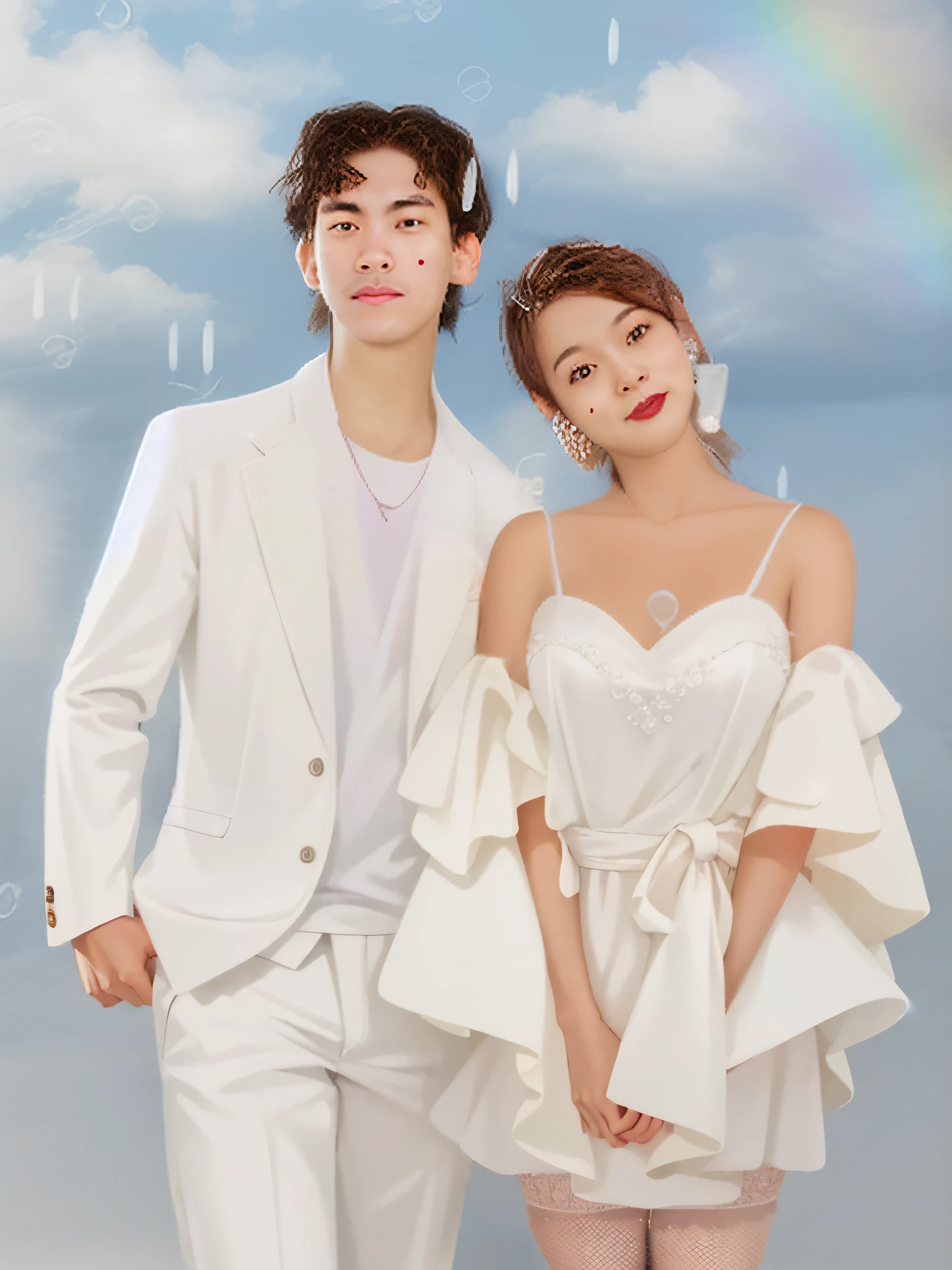 there are two people standing next to each other in a photo, official fanart, wedding photo, 9k, 9 k, album art, fanart, couple pose, high res, & jeehyung lee & wlop, high quality fanart, official artwork, promo art, lovely couple, ruan jia and fenghua zhong, jia, 8k!!, promotional art