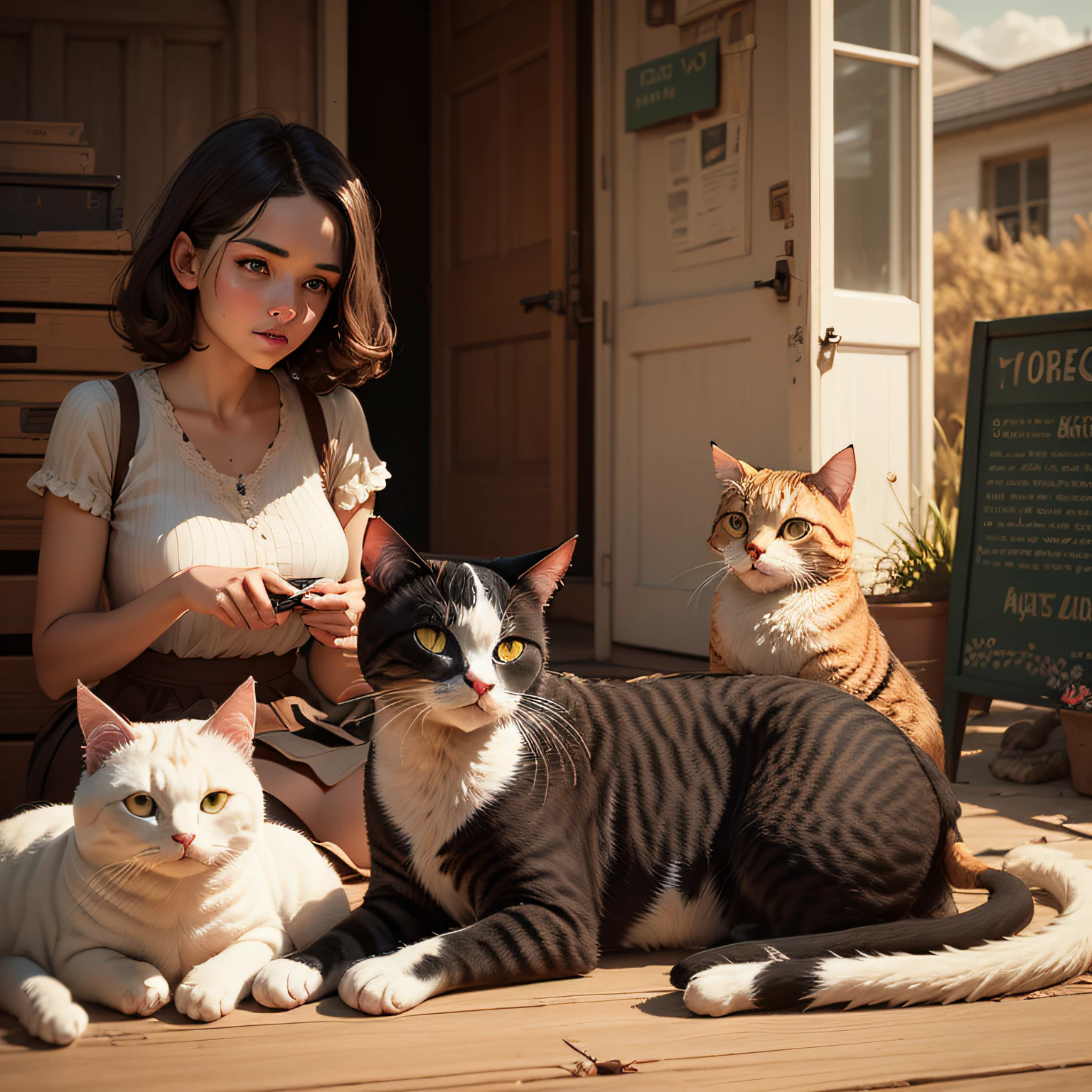 Positive,cat,farmer,cool, bust,cartoon style,new zealand,printmaking style,Vintage style.exquisite details,4K,High definition,high quality --auto