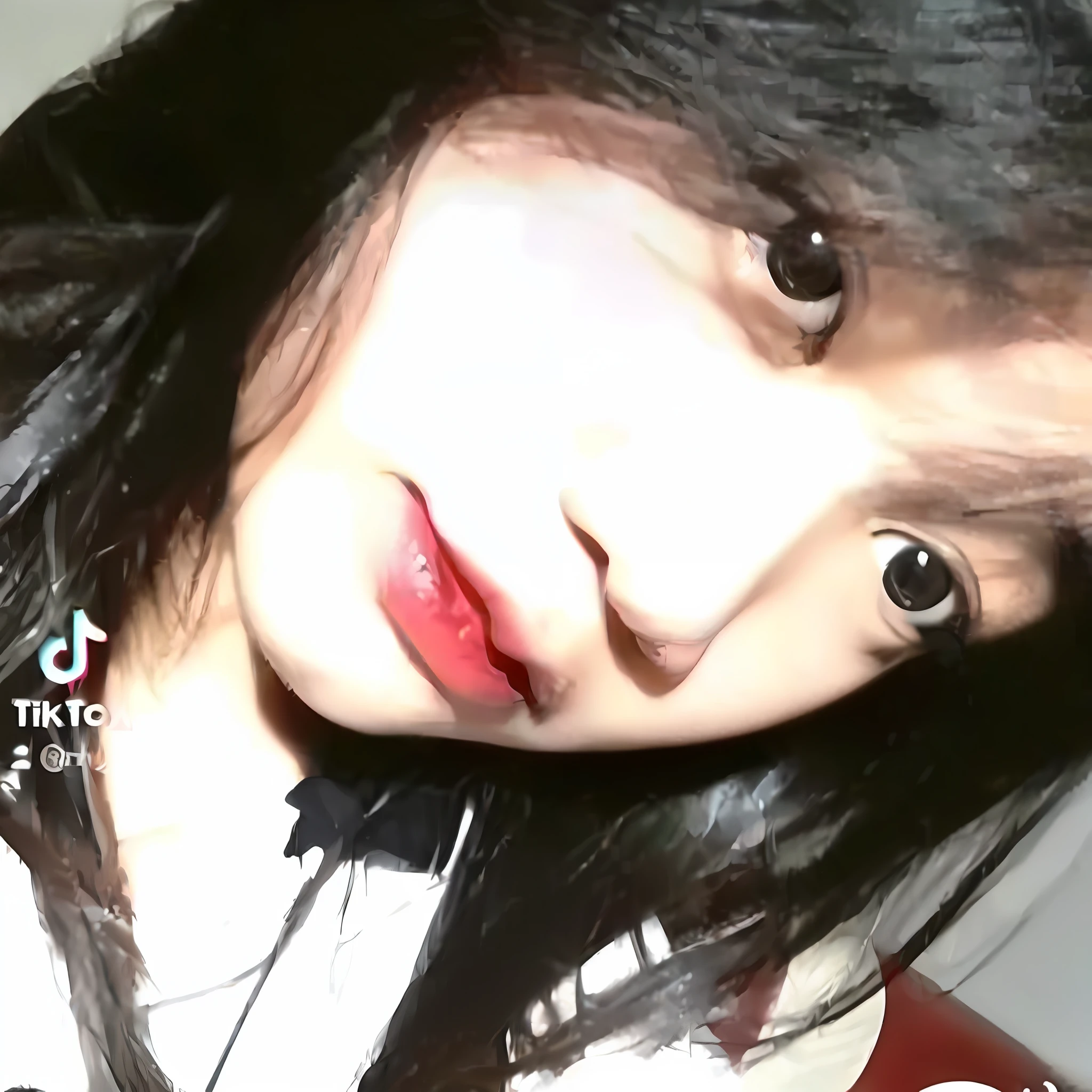 there is a woman with long black hair and a red lipstick, 18 years old, 16 years old, 19-year-old girl,