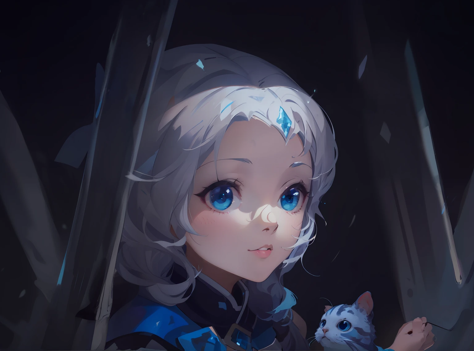 anime character with white hair and blue outfit holding a cat, lalafell, adorable digital painting, painted in anime painter studio, elsa, character portrait closeup, portrait of a small character, artwork in the style of guweiz, high quality fanart, close up character, artgerm and atey ghailan, cute character, cute portrait, character art closeup