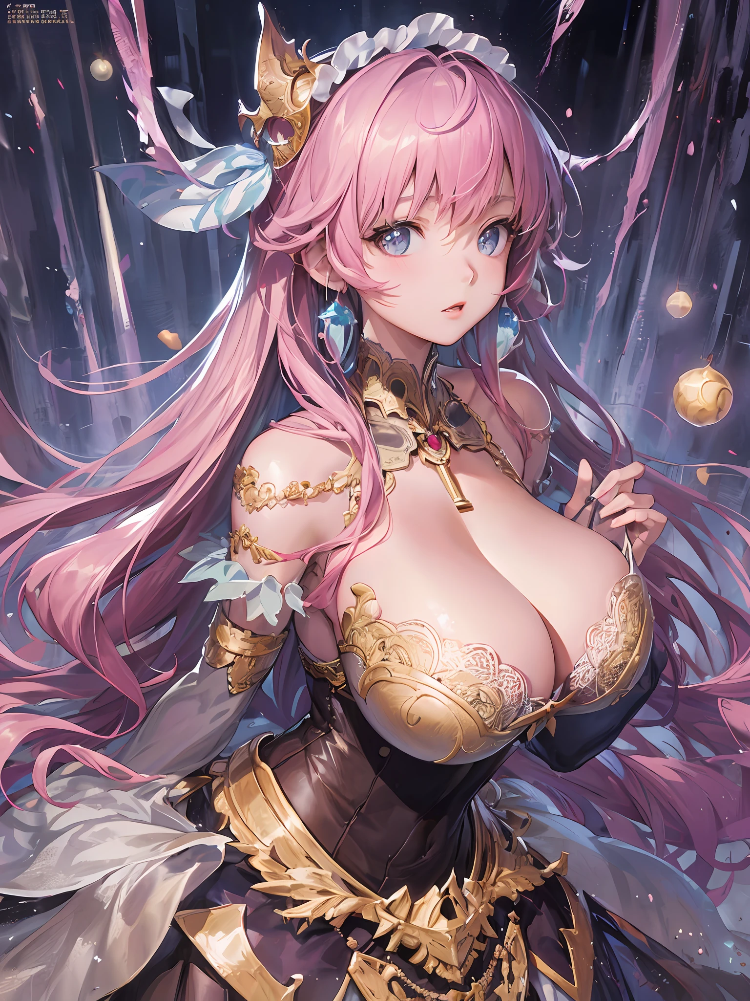 anime girl with pink hair and big breast wearing a dress, anime goddess, detailed digital anime art, detailed anime artwork, detailed anime art, 8k high quality detailed art, seductive anime girl, portrait knights of zodiac girl, ((a beautiful fantasy empress)), cushart krenz key art feminine, beautiful alluring anime woman, trending on artstation pixiv