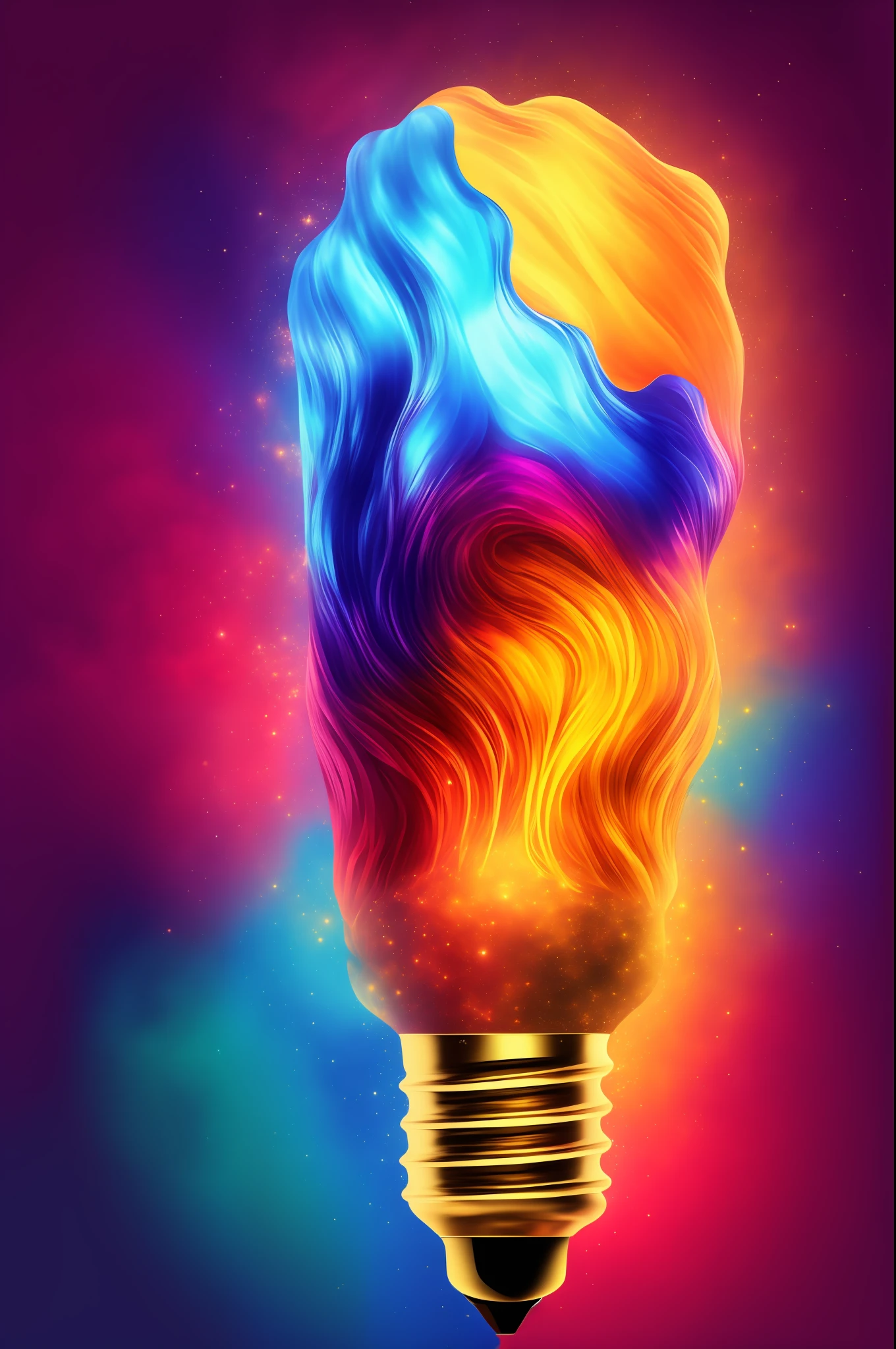Einstein has an idea, golden lamp, masterpiece, 4K, vibrant and bright colors