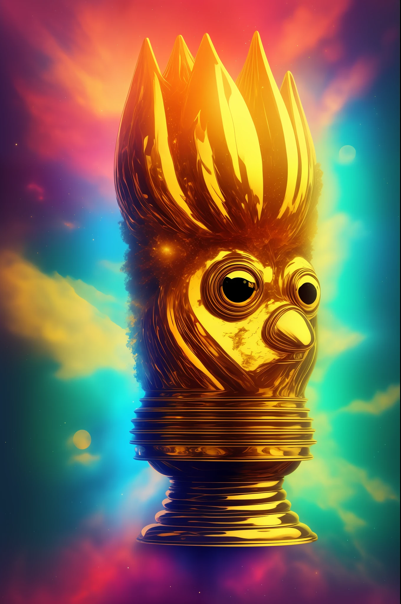 Einstein has an idea, golden lamp, masterpiece, 4K, vibrant and bright colors