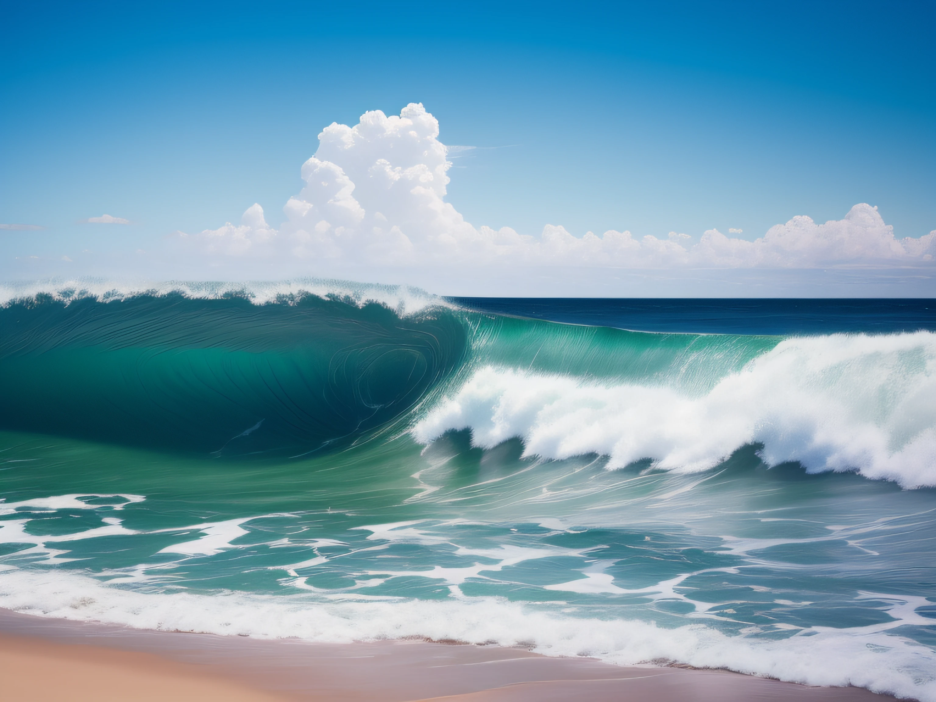 Sea, blue sky, clouds, waves