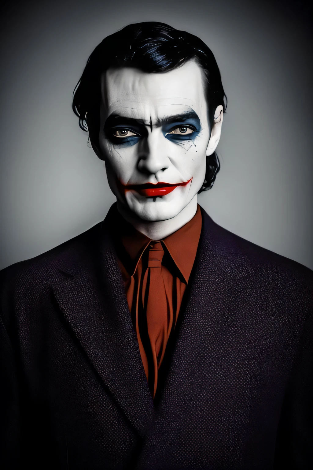 analog style, modelshoot style, photo of sks man dressed like (The Joker:1) by Flora Borsi, style by Flora Borsi, bold, bright colours, ((Flora Borsi)),