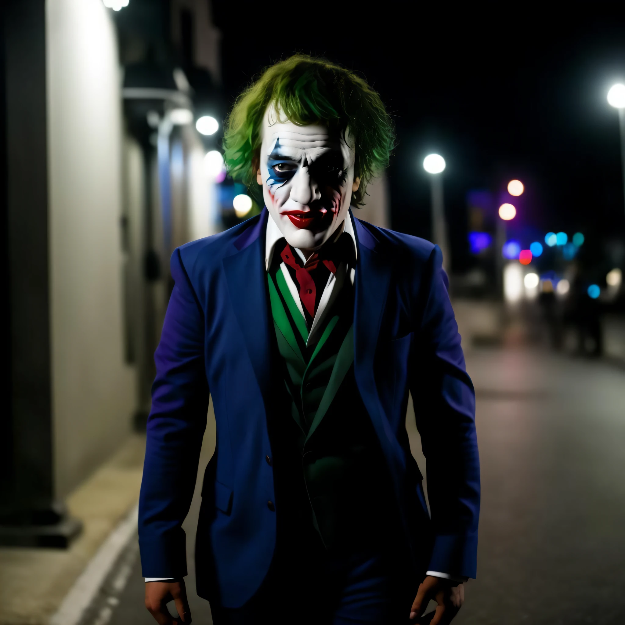 sks man (pity:1) dressed like (the joker:1) , full body, a night in the street, high detailed, hyperealistic, 8k,