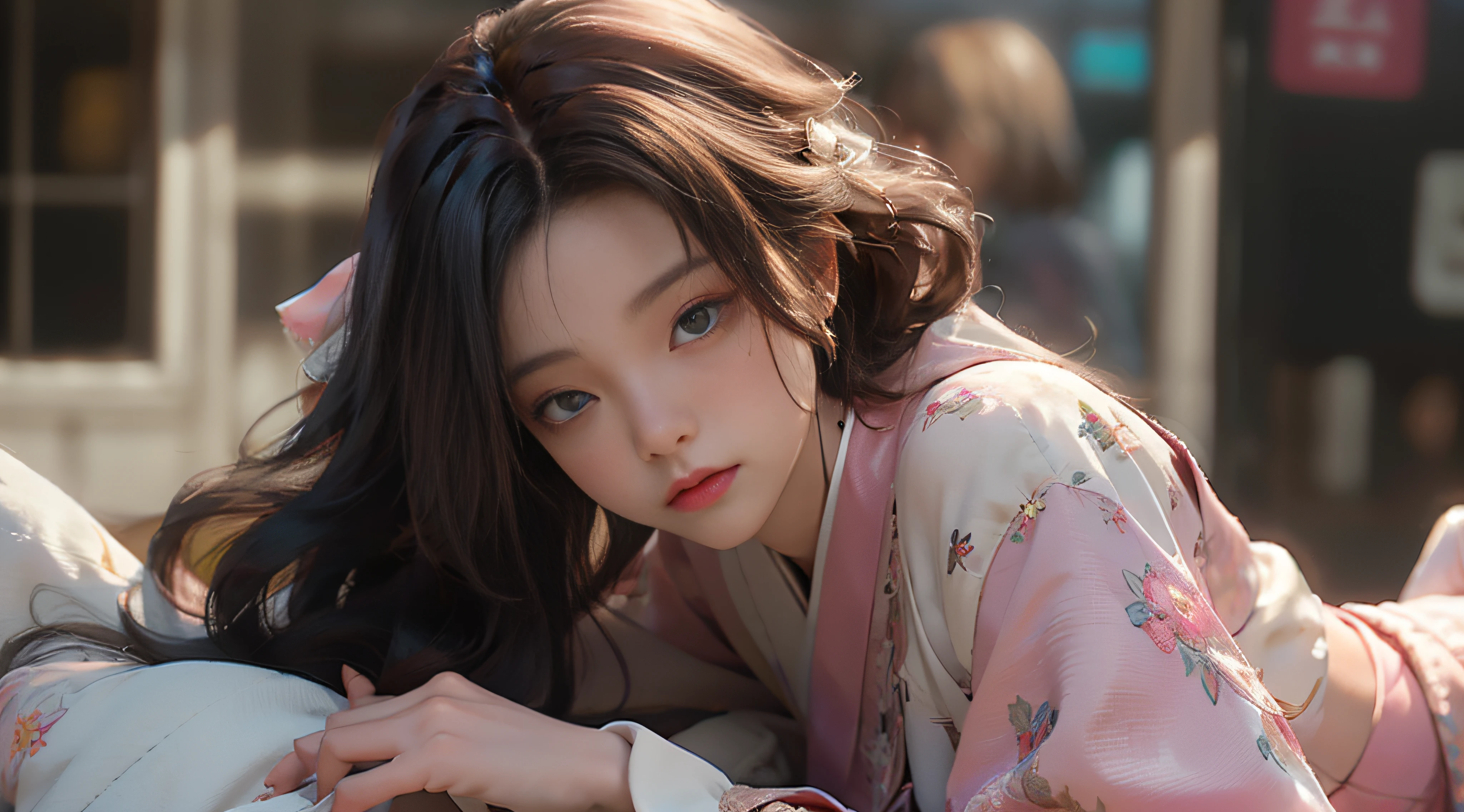 ((Best Quality)), ((Masterpiece)), (Detail: 1.4), 3D, Beautiful Cyberpunk Female Image, HDR (High Dynamic Range), Ray Tracing, NVIDIA RTX, Super Resolution, Unreal 5, Subsurface Scattering, PBR Texture, Post-Processing, Anisotropic Filtering, Depth of Field, Maximum Sharpness and Sharpness, Multi-layer Texture, Albedo and Highlight Mapping, Surface Coloring, Mitsu-Accurate Simulation of Material Interactions, Perfect Proportions, Octane Rendering, Two-color Light, Large Aperture, Low ISO, white balance, regular three-point, 8K RAW, beautiful bright pupils, flowing robe, fine pupils, delicate face and eyes, long eyelashes, blush, fluffy hair, pink lips, purity, seduction