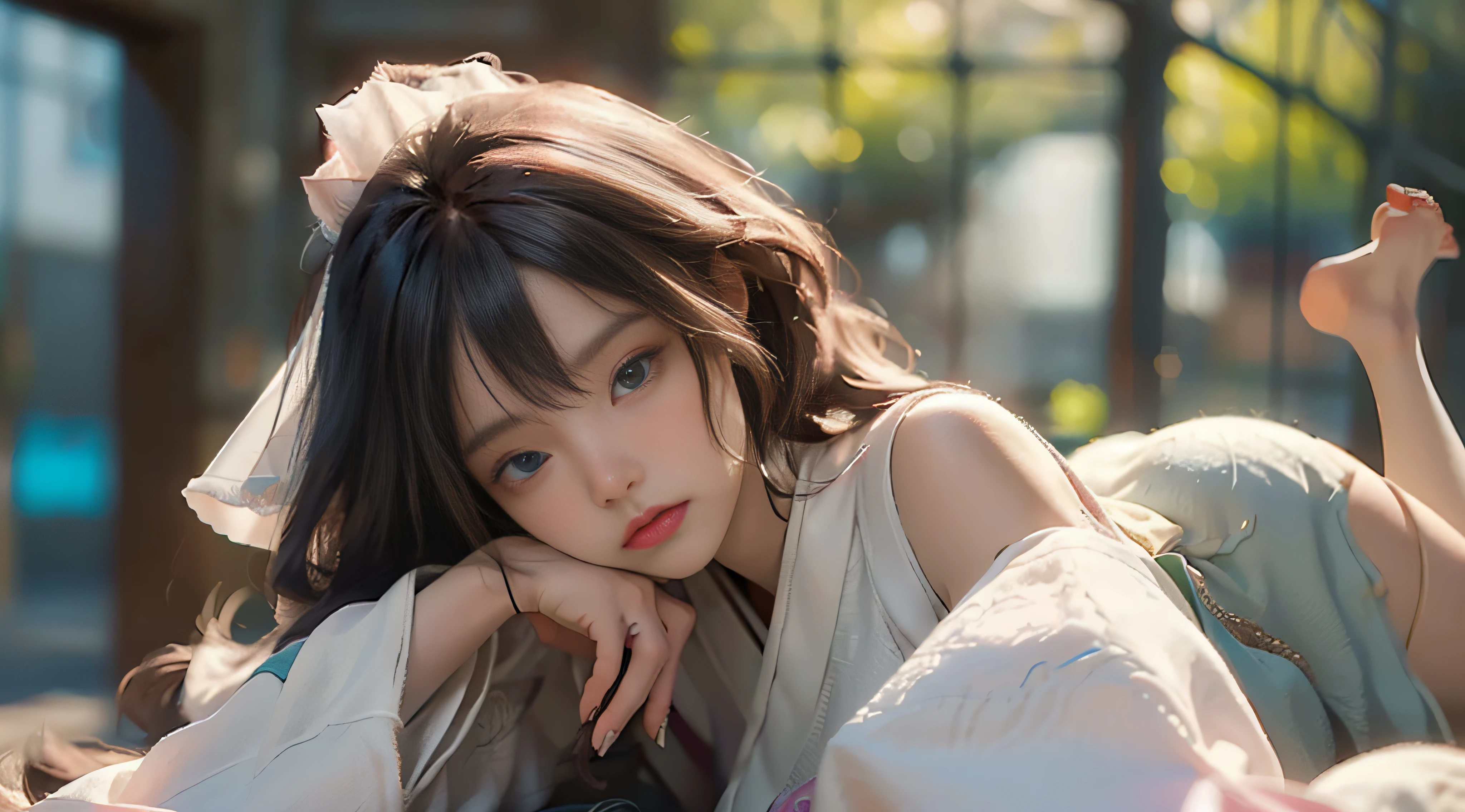 ((Best Quality)), ((Masterpiece)), (Detail: 1.4), 3D, Beautiful Cyberpunk Female Image, HDR (High Dynamic Range), Ray Tracing, NVIDIA RTX, Super Resolution, Unreal 5, Subsurface Scattering, PBR Texture, Post-Processing, Anisotropic Filtering, Depth of Field, Maximum Sharpness and Sharpness, Multi-layer Texture, Albedo and Highlight Mapping, Surface Coloring, Mitsu-Accurate Simulation of Material Interactions, Perfect Proportions, Octane Rendering, Two-color Light, Large Aperture, Low ISO, white balance, regular three-point, 8K RAW, beautiful bright pupils, flowing robe, fine pupils, delicate face and eyes, long eyelashes, blush, fluffy hair, pink lips, purity, seduction