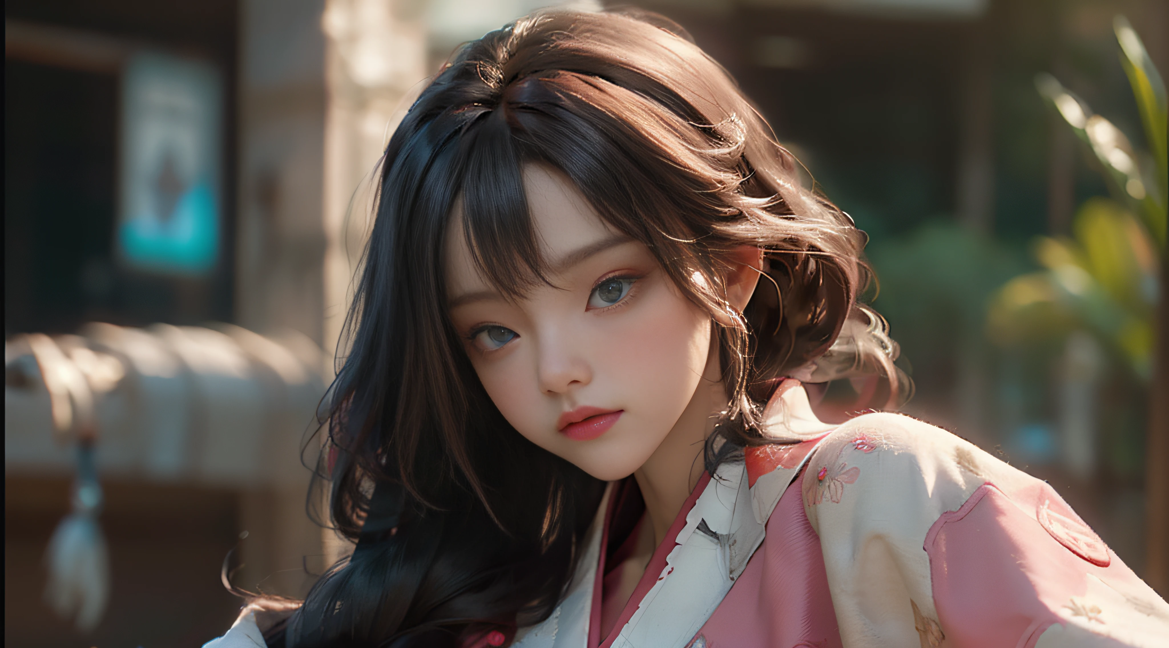 ((Best Quality)), ((Masterpiece)), (Detail: 1.4), 3D, Beautiful Cyberpunk Female Image, HDR (High Dynamic Range), Ray Tracing, NVIDIA RTX, Super Resolution, Unreal 5, Subsurface Scattering, PBR Texture, Post-Processing, Anisotropic Filtering, Depth of Field, Maximum Sharpness and Sharpness, Multi-layer Texture, Albedo and Highlight Mapping, Surface Coloring, Mitsu-Accurate Simulation of Material Interactions, Perfect Proportions, Octane Rendering, Two-color Light, Large Aperture, Low ISO, white balance, regular three-point, 8K RAW, beautiful bright pupils, flowing robe, fine pupils, delicate face and eyes, long eyelashes, blush, fluffy hair, pink lips, pure, seductive