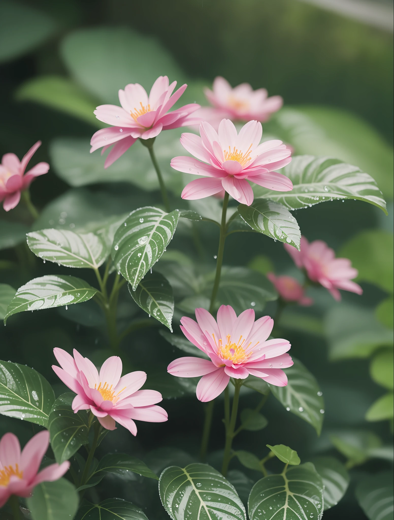 "Vivid and immersive rainy landscapes adorned with vibrant and realistic flowers 🌧🌸 in stunning HD & 4K quality."