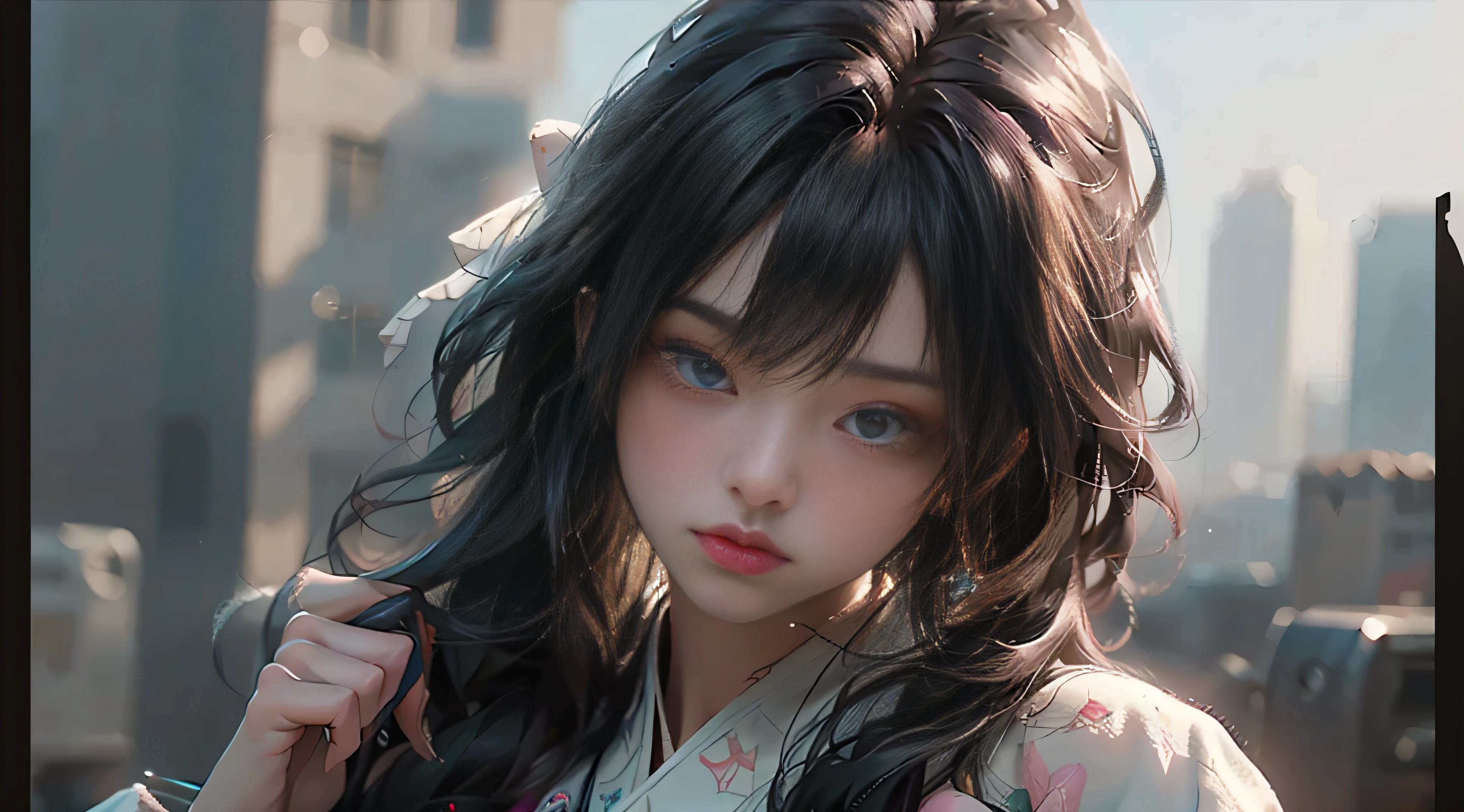 ((Best Quality)), ((Masterpiece)), (Detail: 1.4), 3D, Beautiful Cyberpunk Female Image, HDR (High Dynamic Range), Ray Tracing, NVIDIA RTX, Super Resolution, Unreal 5, Subsurface Scattering, PBR Texture, Post-Processing, Anisotropic Filtering, Depth of Field, Maximum Sharpness and Sharpness, Multi-layer Texture, Albedo and Highlight Mapping, Surface Coloring, Mitsu-Accurate Simulation of Material Interactions, Perfect Proportions, Octane Rendering, Two-color Light, Large Aperture, Low ISO, white balance, regular three-point, 8K RAW, beautiful bright pupils, flowing robe, fine pupils, delicate face and eyes, long eyelashes, blush, fluffy hair, pink lips, pure